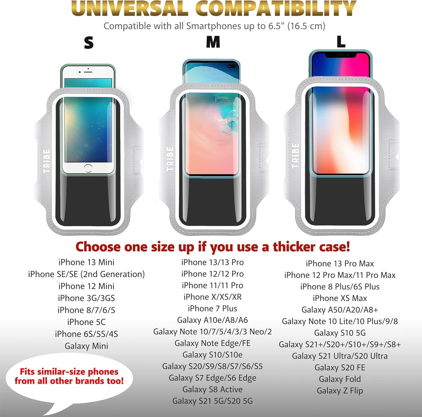 TRIBE Water Resistant Cell Phone Armband Case Running Holder for iPhone Pro Max Plus Mini SE (13/12/11/X/XS/XR/8/7/6/5) Galaxy S Ultra Plus Edge Note (21/20/10/9/8/7/6/5) Adjustable Strap & Key Pocket
