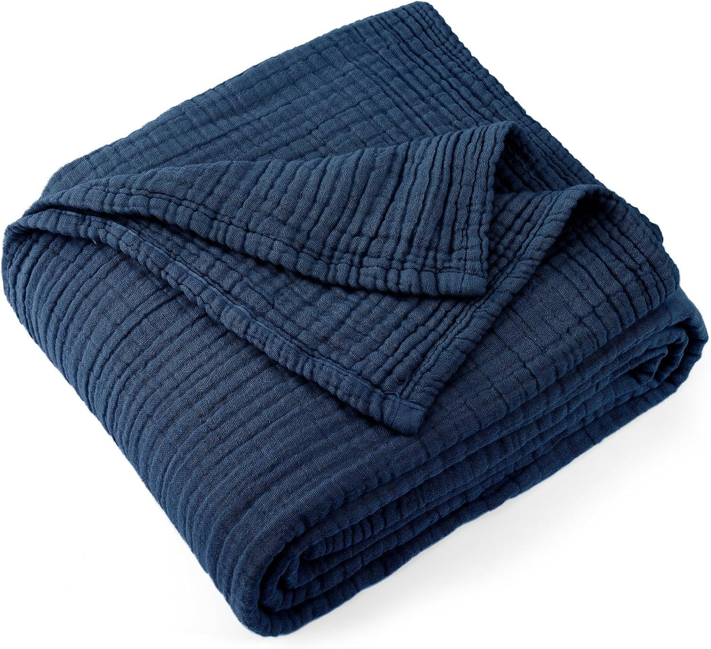 Carriediosa 100% Cotton Muslin Throw Blanket 50" X 70" Throw XL Size，4-Layers Summer Gauze Throws for Bed Couch，Soft Lightweight Breathable Linen Blankets Bedspread for Adults All Season，Navy Blue