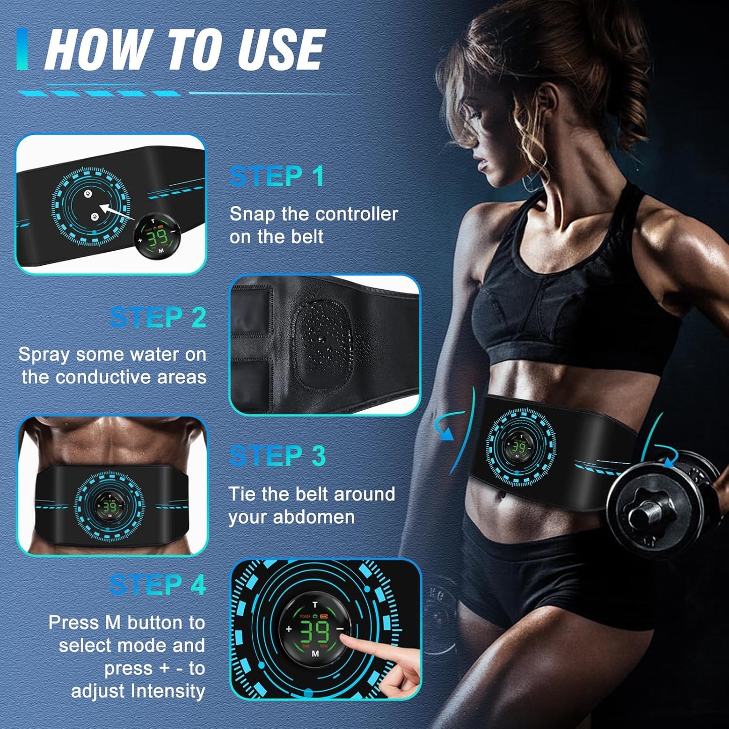 Electronic Muscle Stimulator, Ab Toning Belt Muscle Toner Fitness Training for All Body, Rechargeble for Fitness Strength Training Workout Equipment for Men and Women