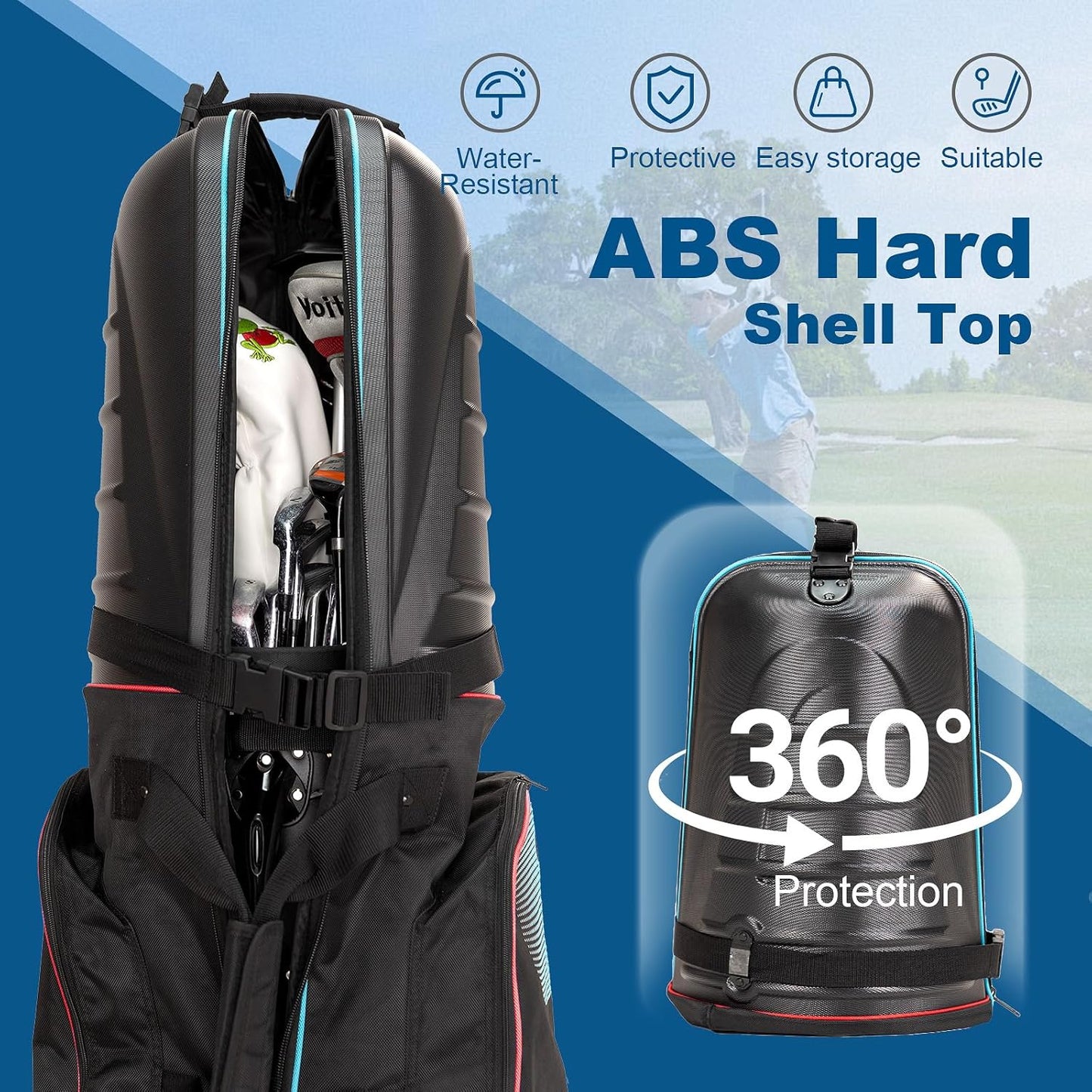 Golf Travel Bags for Airlines with Hard Case Top & Wheels, Hard Shell Top Protect Golf Club, 1680D Heavy Duty Oxford, Wide-Mouth Effortless Packing, Lightweight, MidnightFjord