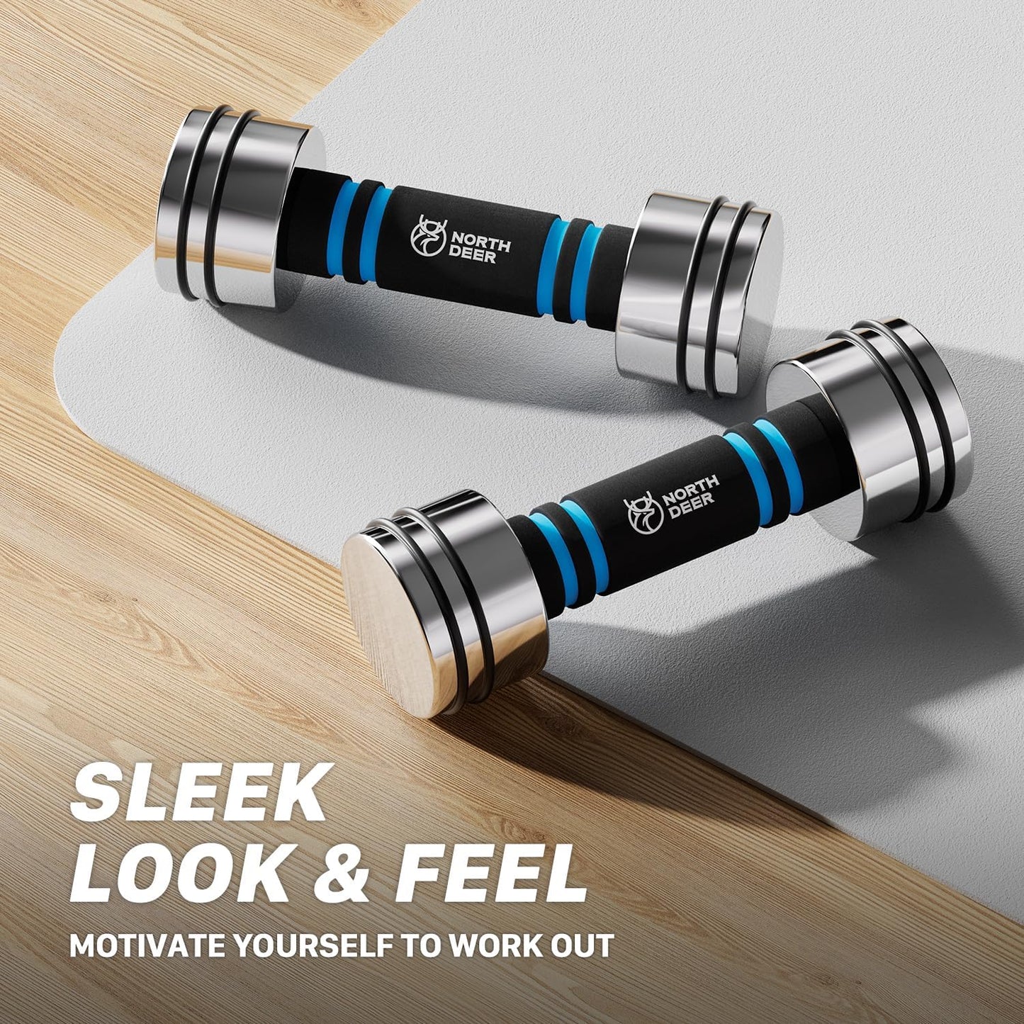 Northdeer Steel Dumbbells Ultracompact & Adjustable Chrome Dumbbell with Foam Handles 5lb 10lb 15lb 20lb 30lb 50lb Home Gym Workout (Choice of Size)