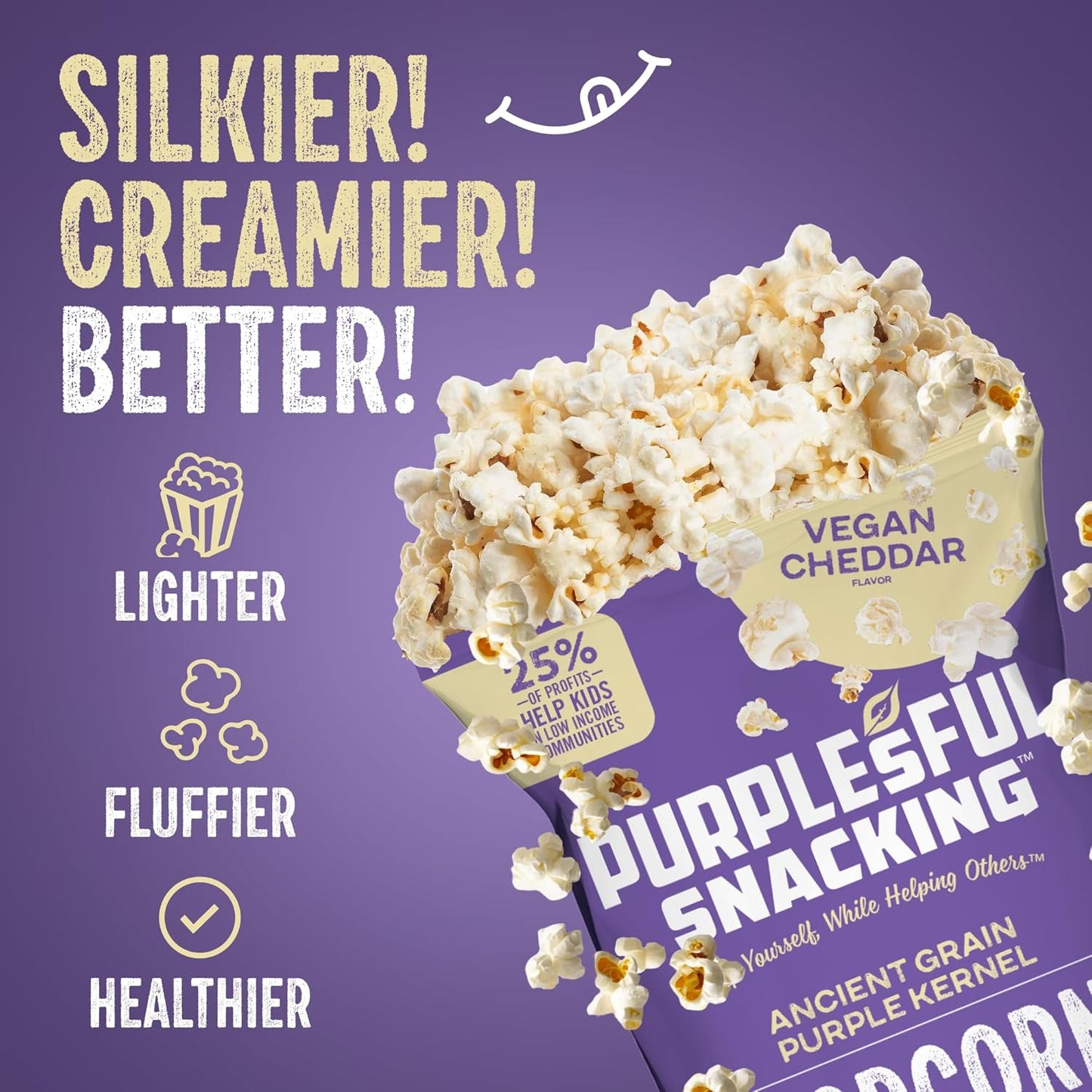 Purplesful Purple Corn Popcorn, Silkier, Creamier & Healthy Popcorn, Vegan-Friendly, Non-GMO, Flavorful Popped Corn Gourmet Snack, Vegan Cheddar, Big Bulk Pack - 4.8 Oz Per Pack (Pack of 9)