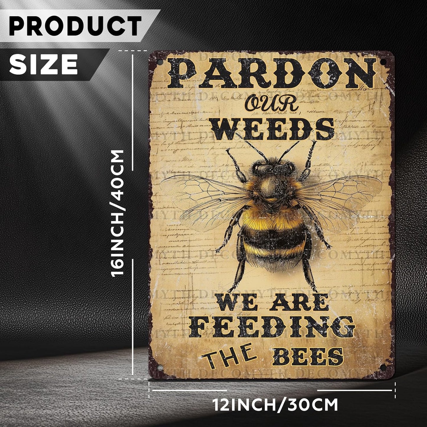 Vintage Bee Tin Sign Pardon Our Weeds We're Feeding The Bees Retro Garden Metal Poster Funny Wall Art Cafe Office Wall Decor for Kitchen Home Bar Plub Club Shop 12 * 16inch