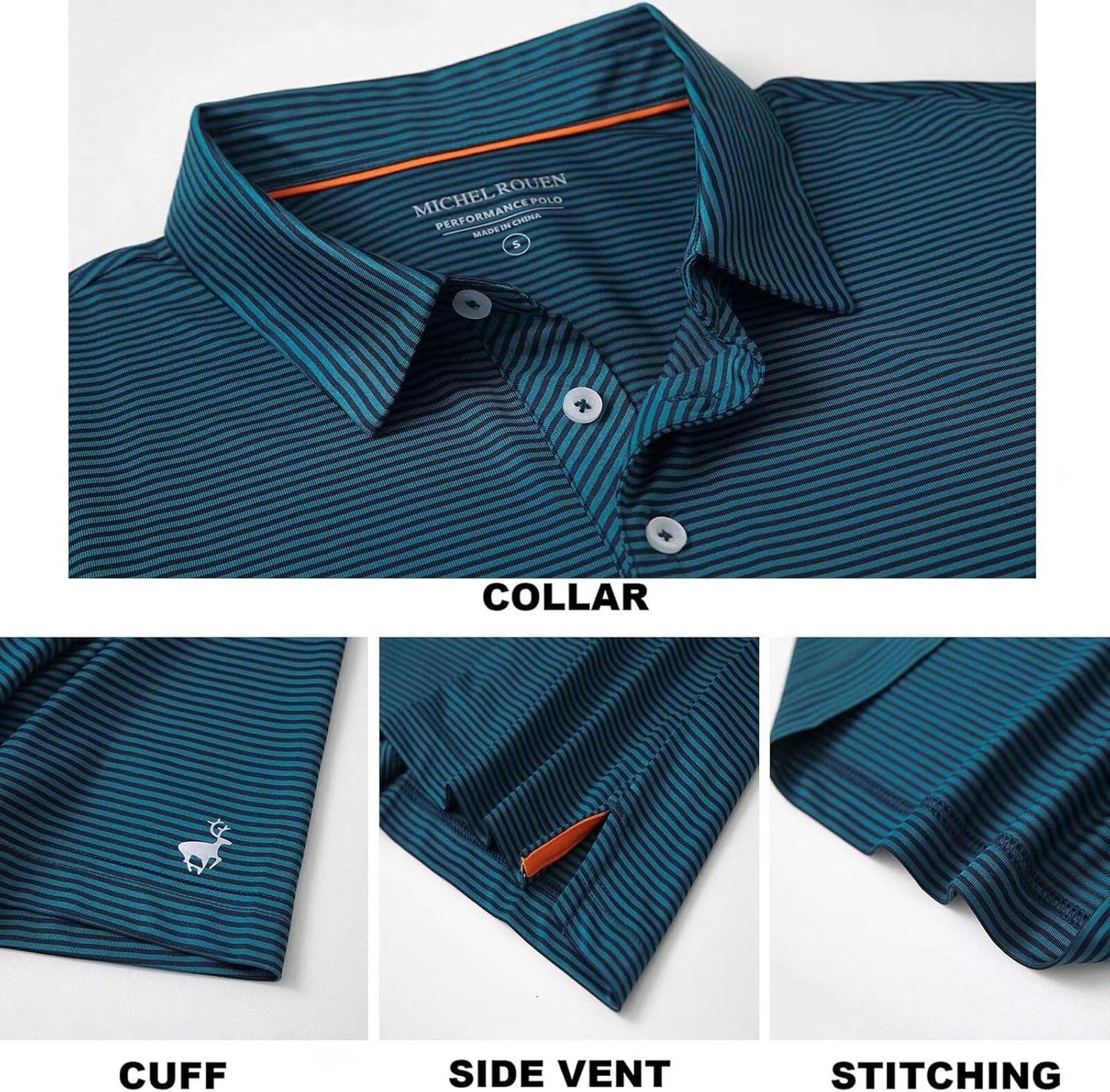 Mens Golf Shirt Moisture Wicking Dry Fit Performance Sport Short Sleeve Striped Golf Polo Shirts for Men
