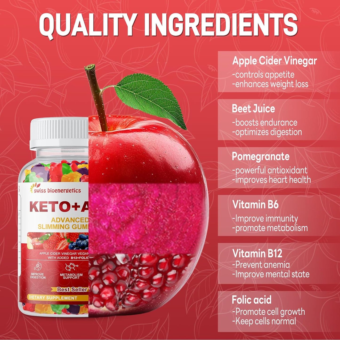Keto Apple Cider Vinegar Gummies, Keto ACV Gummy Diet Supplement, Advanced 1500mg ACV Gummies with Folate, B12、B6 and Keto Support for Women Men, Gelatin- Free, Vegan & Non-GMO (Multi-Flavor)