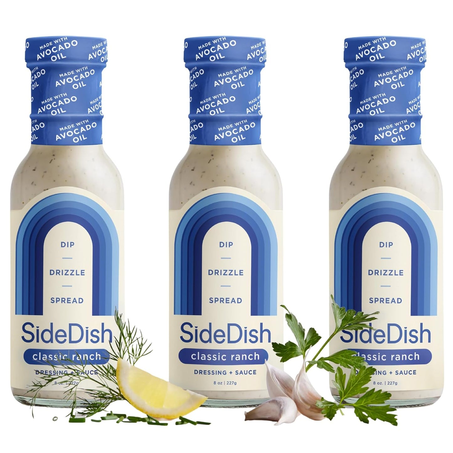 SideDish Classic Ranch Dressing (Pack of 3) - Seed Oil Free, Dairy Free & Gluten Free Salad Dressing w/Avocado Oil - Sugar Free, Low Sodium Healthy Ranch Dressing - Paleo Dressing for Sauces & More