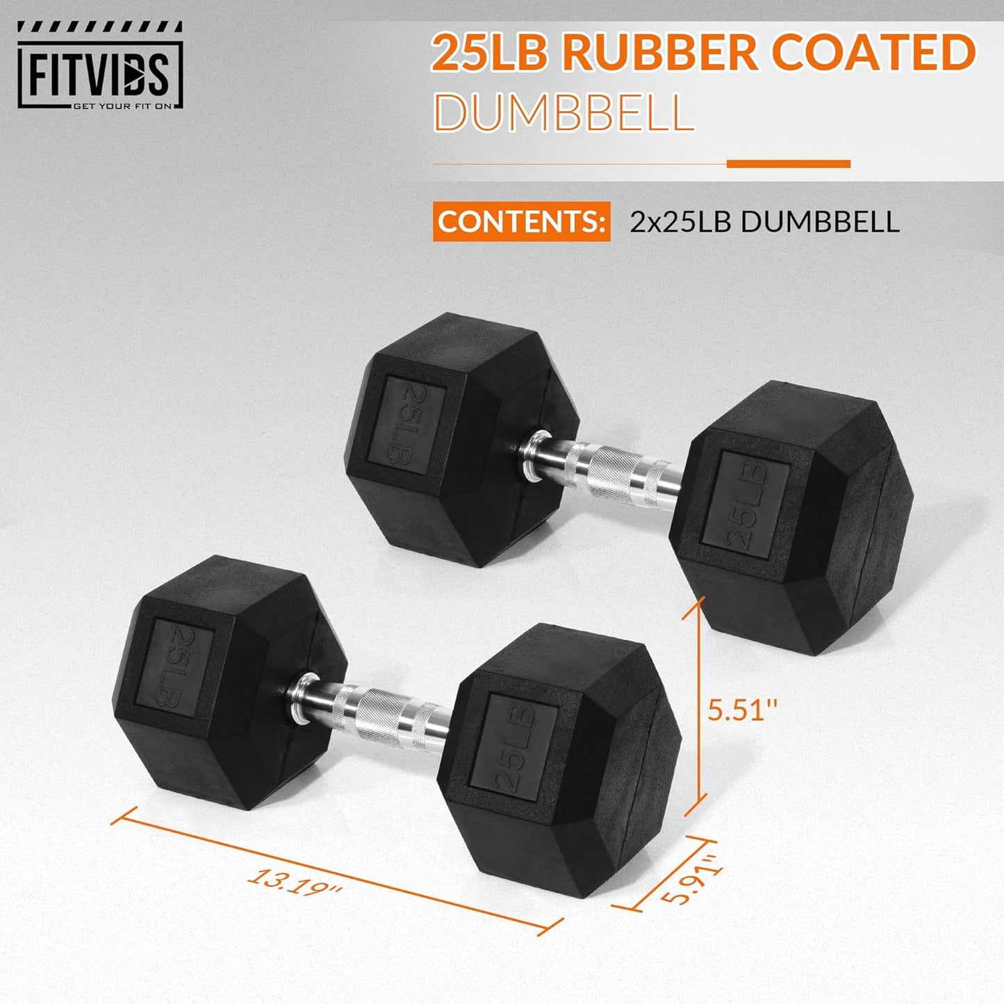 Rubber Encased Hex Dumbbell, Hand Weights with Anti-Slip Cast Iron Grip for Exercise & Fitness, Weights Dumbbells Set of 2 for Strength Training, 5-50 LBS Pair