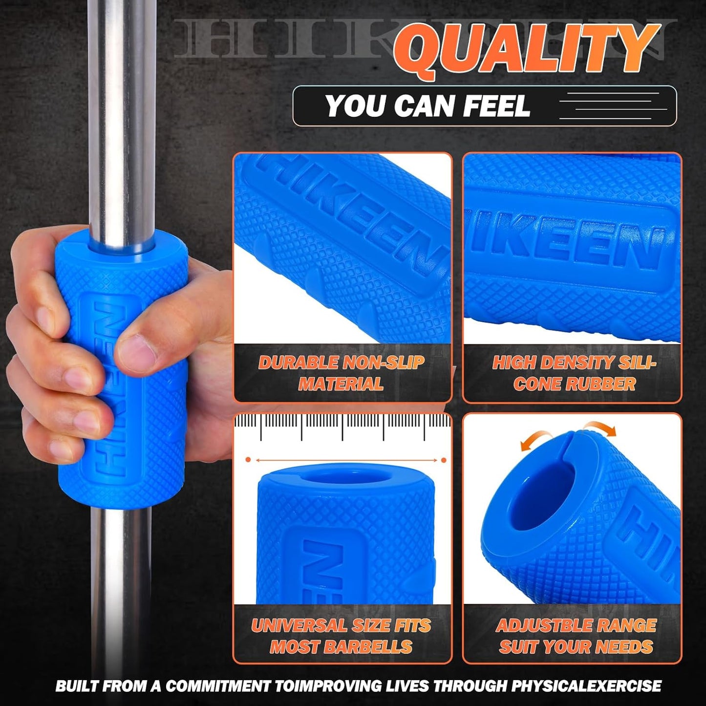 Hikeen Thick Bar Dumbbell Grips,Non Slip Hard Rubber Barbell Grips,Grips for Weight Lifting, Muscle Building-1.77", 2", 2.25" & 2.75" Outer Diameter