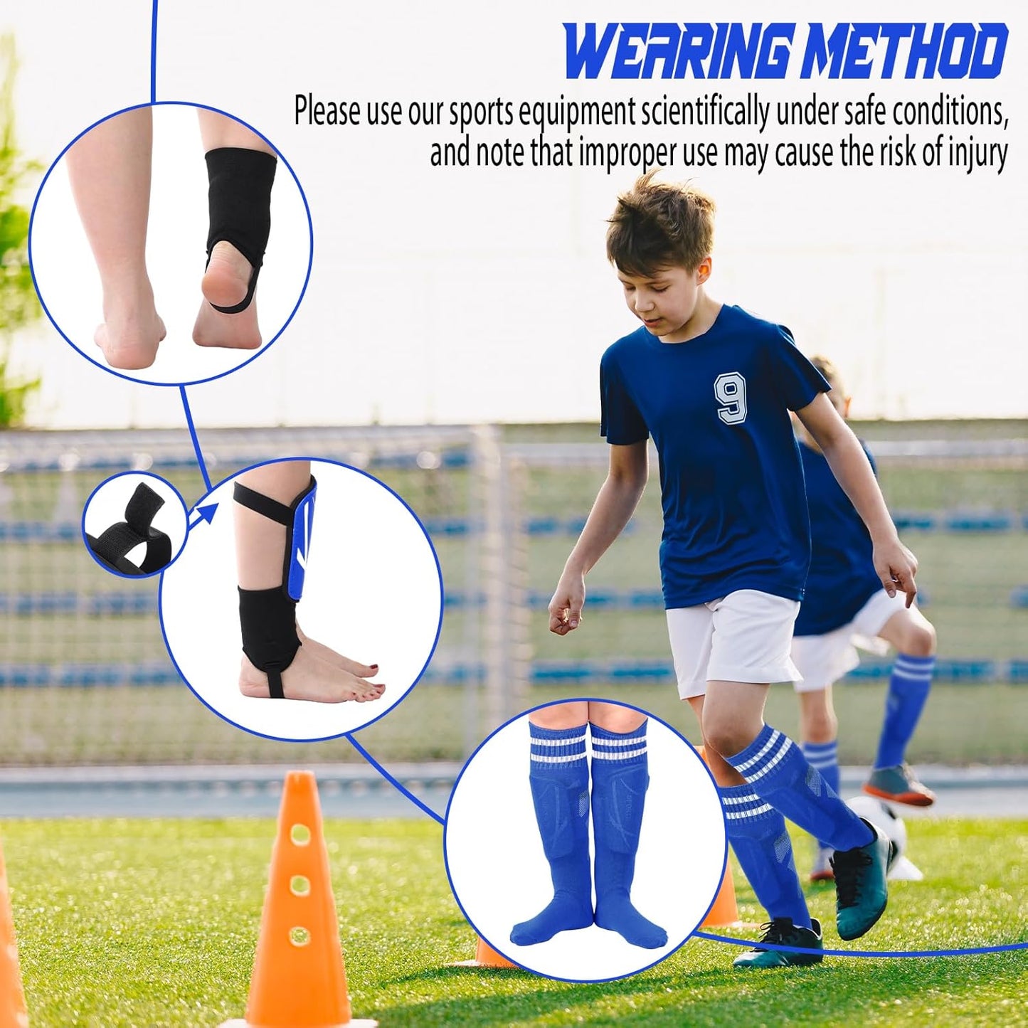 Soccer Shin Guards and Socks Kids Youth Lightweight Soccer Pads Defender with Ankle Protection Ski Shin Guards Football Equipment for Age 4-14 Toddler Boys Girls Teens