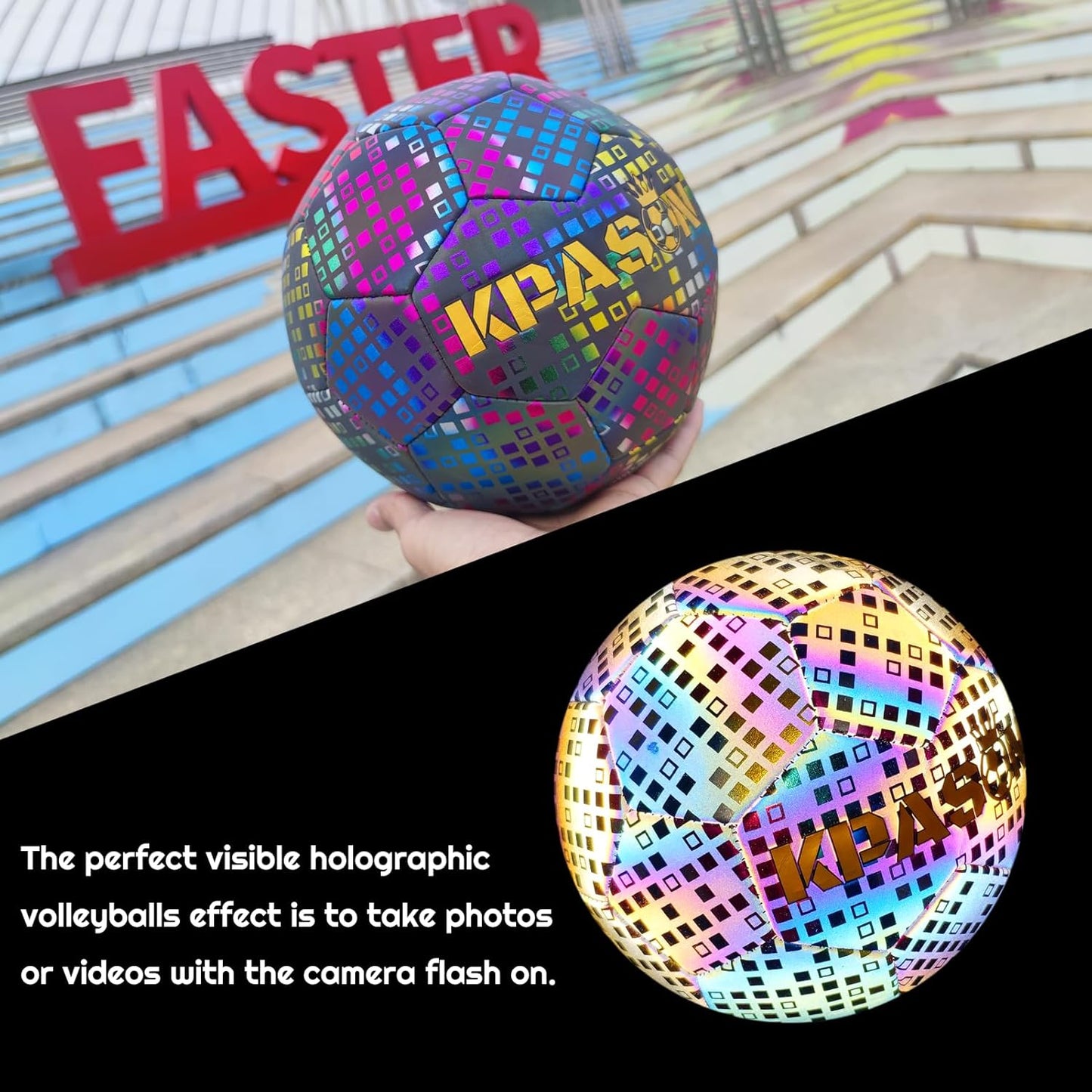 Soccer Ball, Holographic Reflective Glowing Soccer Ball for Men Women Training