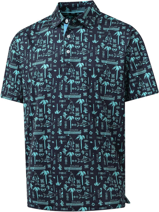 Men's Golf Polo Shirts Short Sleeve Striped Performance Moisture Wicking Dry Fit Golf Shirts for Men