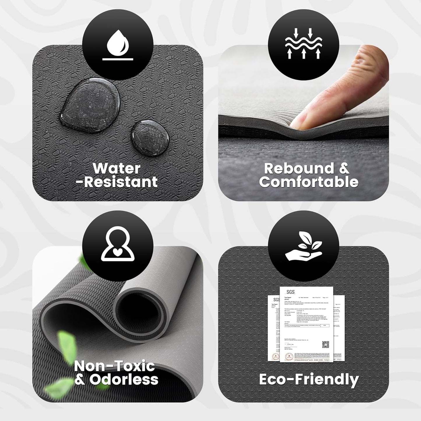 Large Yoga Mat for Men and Women 1/4 & 2/5 Inch Extra Thick TPE Fitness Mat for Home Gym Workout, Non-Slip, Eco Friendly Exercise Mat for Yoga, Pilates, Stretching, Meditation