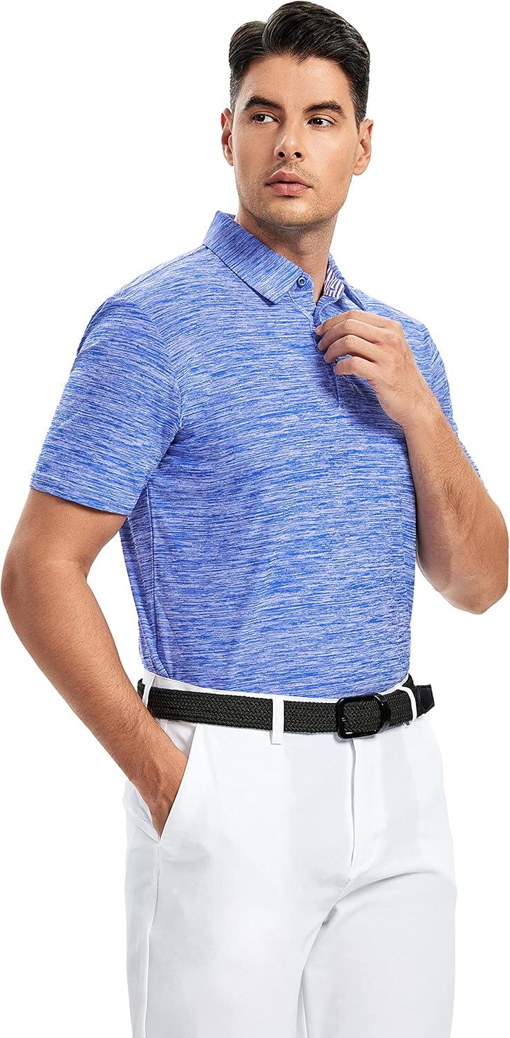 Damipow Premium Golf Shirts for Men Dry Fit Performance Polo Short Sleeve Collared Shirt