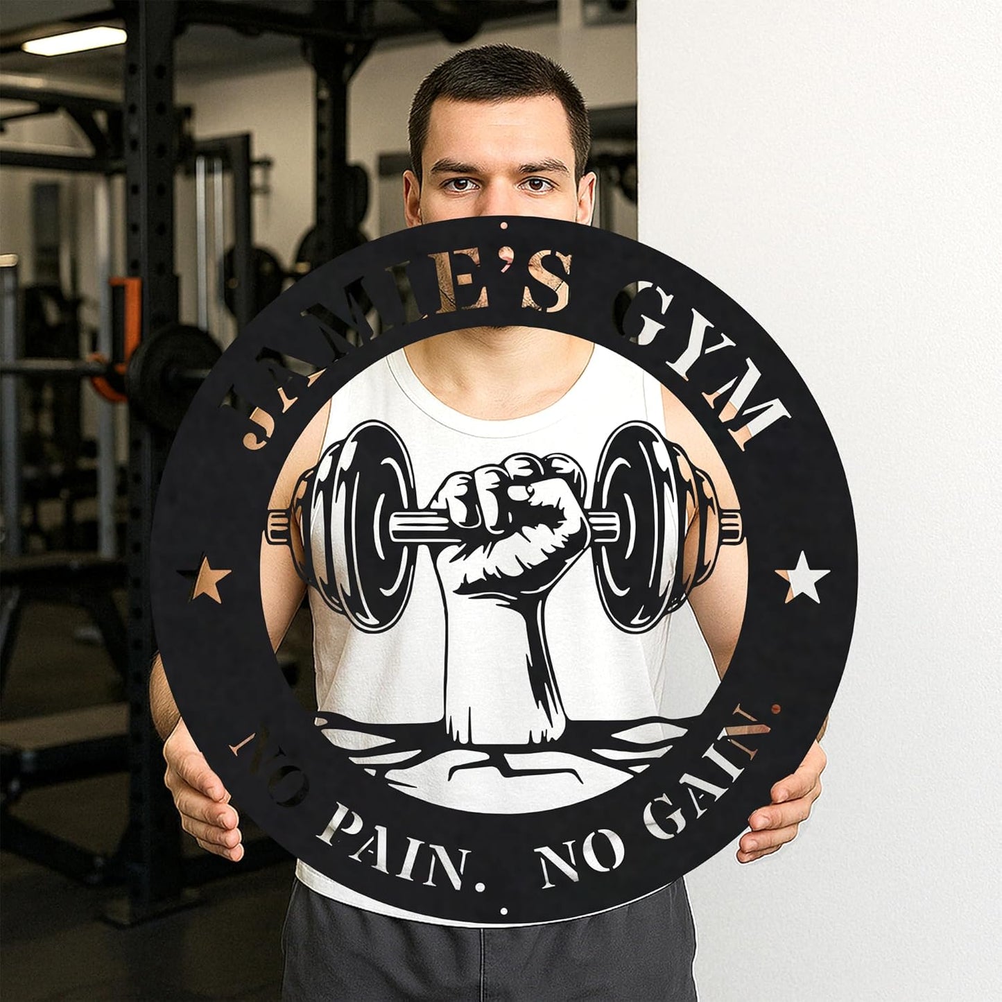 Custom Gym Metal Sign Personalized Workout Room Wall Art, Fitness Powerlifting Home Garage Center Motivational Decor, Gift for Women, Men, Dad, Papa, Grandpa, Mother, Sister, Girls, Modern Mount