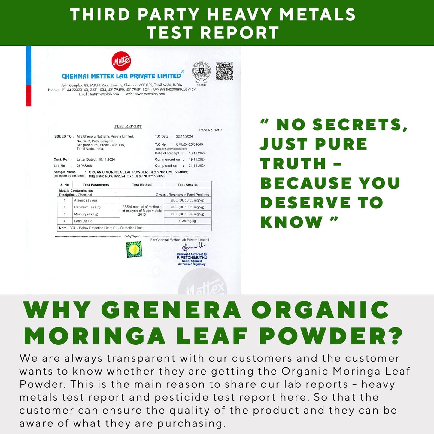 Grenera Organic Moringa Powder - 2.2 lbs (35.2 oz) | Moringa Oleifera Leaf Powder Lab Tested for Purity | Moringa Powder Organic Perfect for Smoothies, Drinks, Tea & Recipes | 100% Raw from India