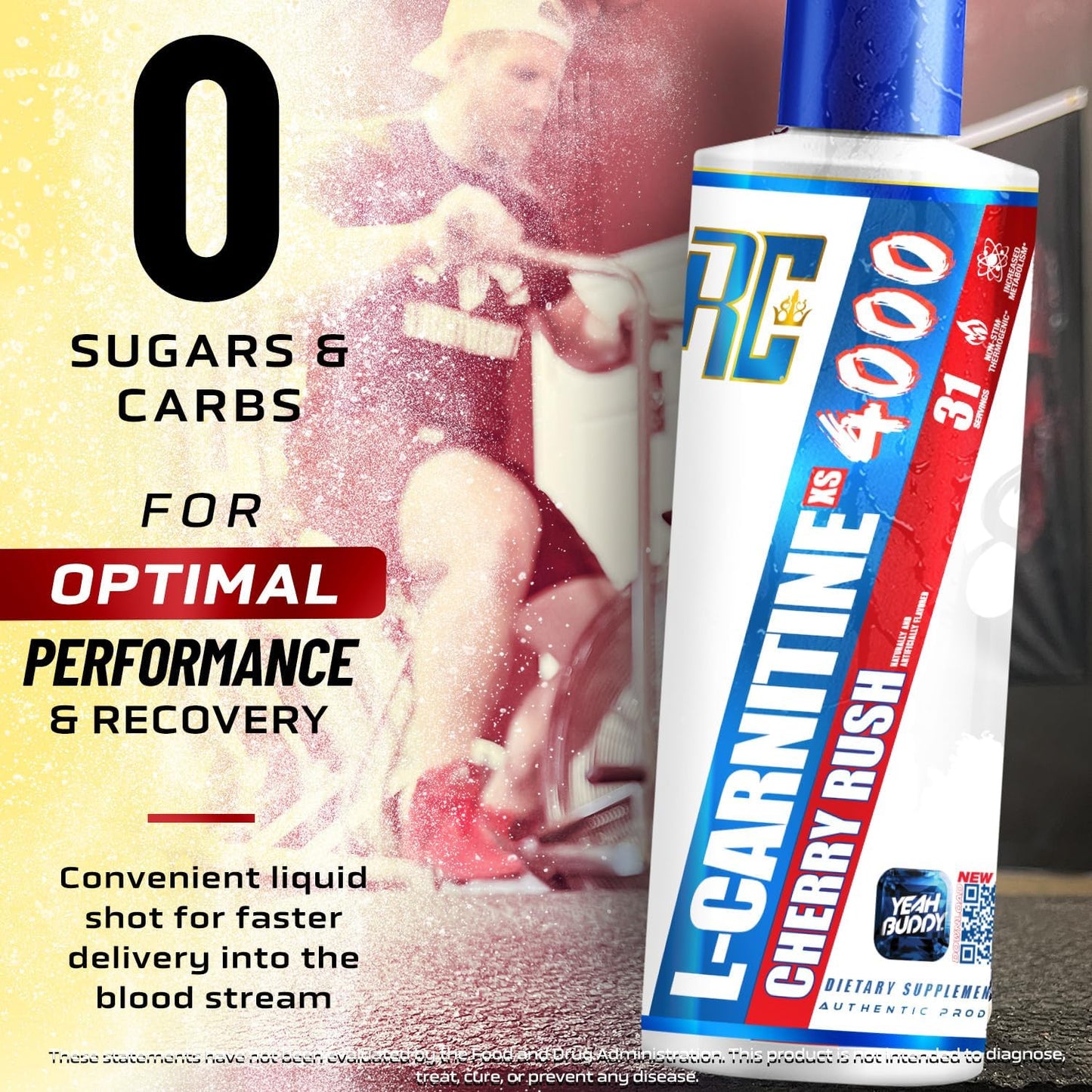 Ronnie Coleman Signature Series L Carnitine XS 4000 Liquid, Stimulant Free, Sugar Free, Zero Carbs, Lean Muscle Strength Support for Men & Women, 16 Oz (16 oz, Cherry Rush (4000))