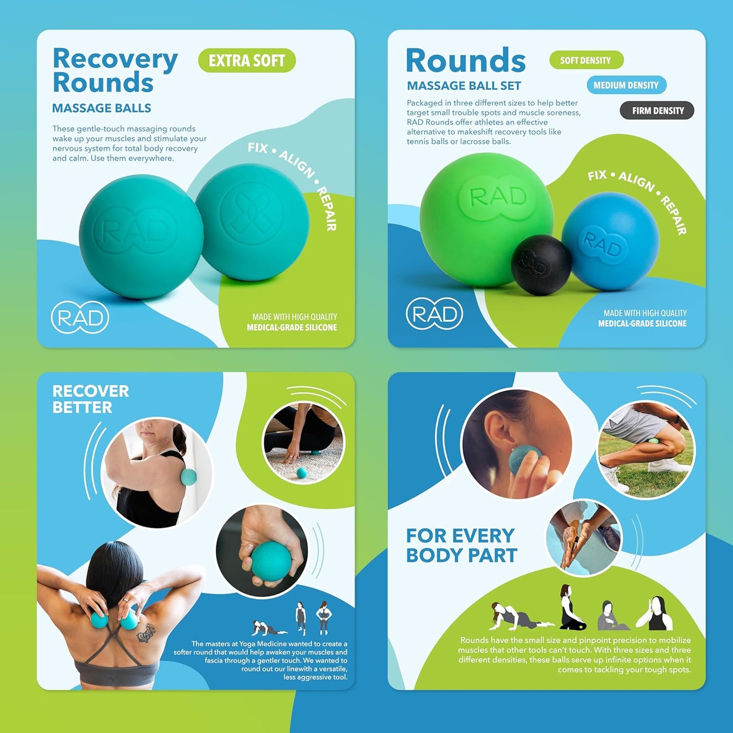 RAD Baller Bundle – Myofascial Release Balls for Full Body Mobility & Recovery, Trigger Point Relief – Includes Rounds (Set of 3), Recovery Rounds (Set of 2), and Neuro Ball Foot Roller