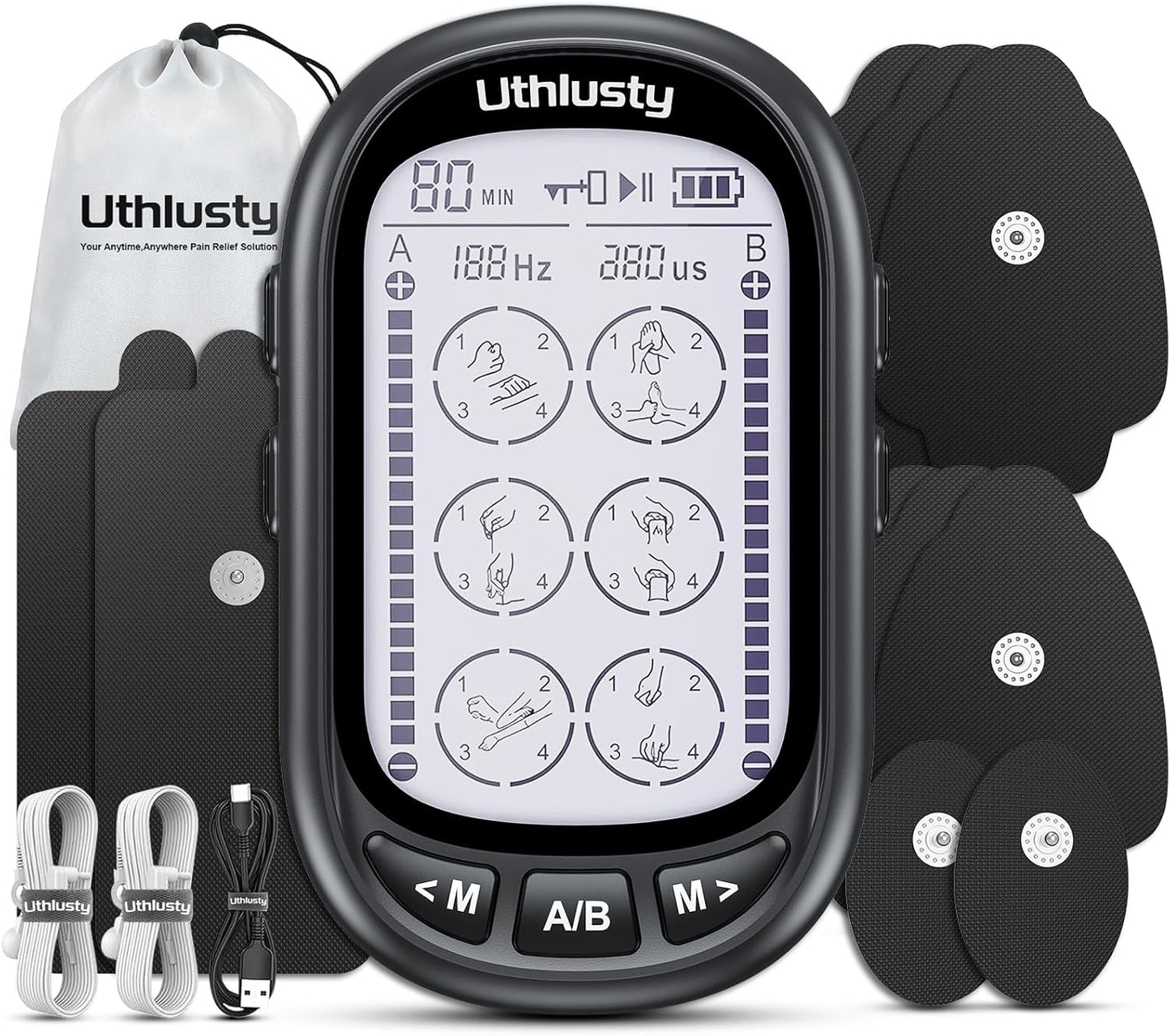 TENS Unit Muscle Stimulator for Pain Relief Therapy – 24 Modes TENS Machine & EMS Massager, Period Simulator Machine for Men & Women, Portable Muscle Stimulator for Back, Shoulder, and Neck Pain