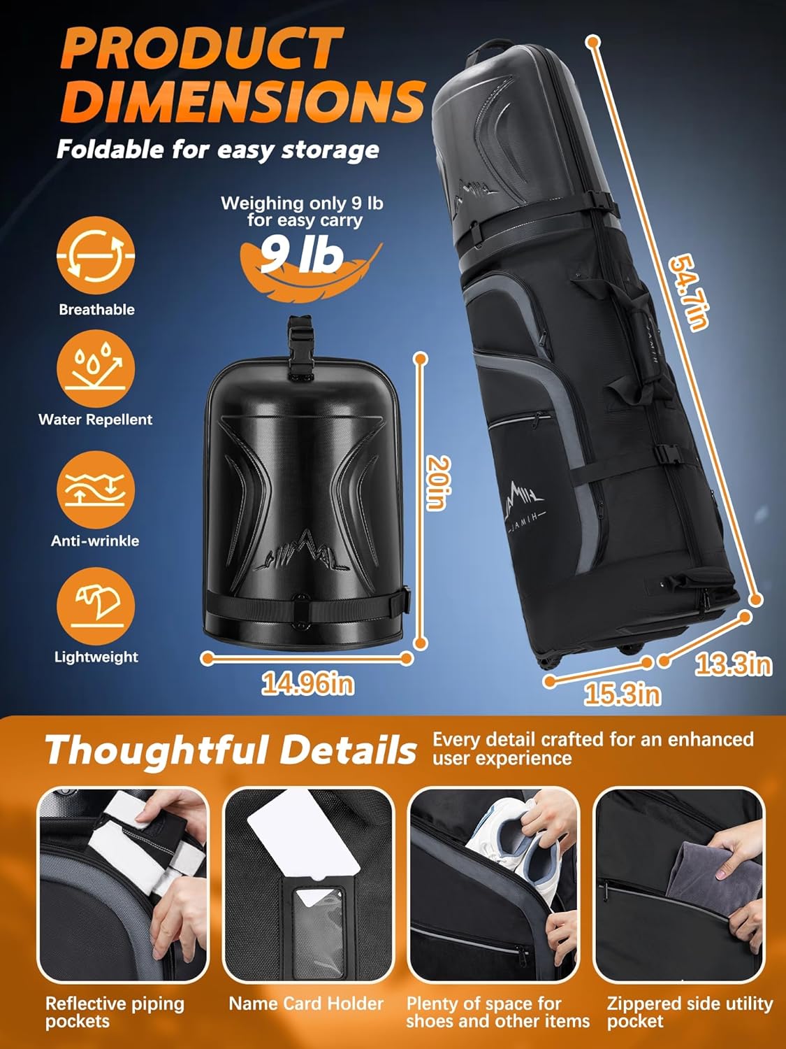 Golf Travel Bag with PC Hard Case Top, 1680D Heavy Duty Oxford Fabric Golf clubs Travel Bags for Airlines with Wheels, Wear-Resistant, Foldable