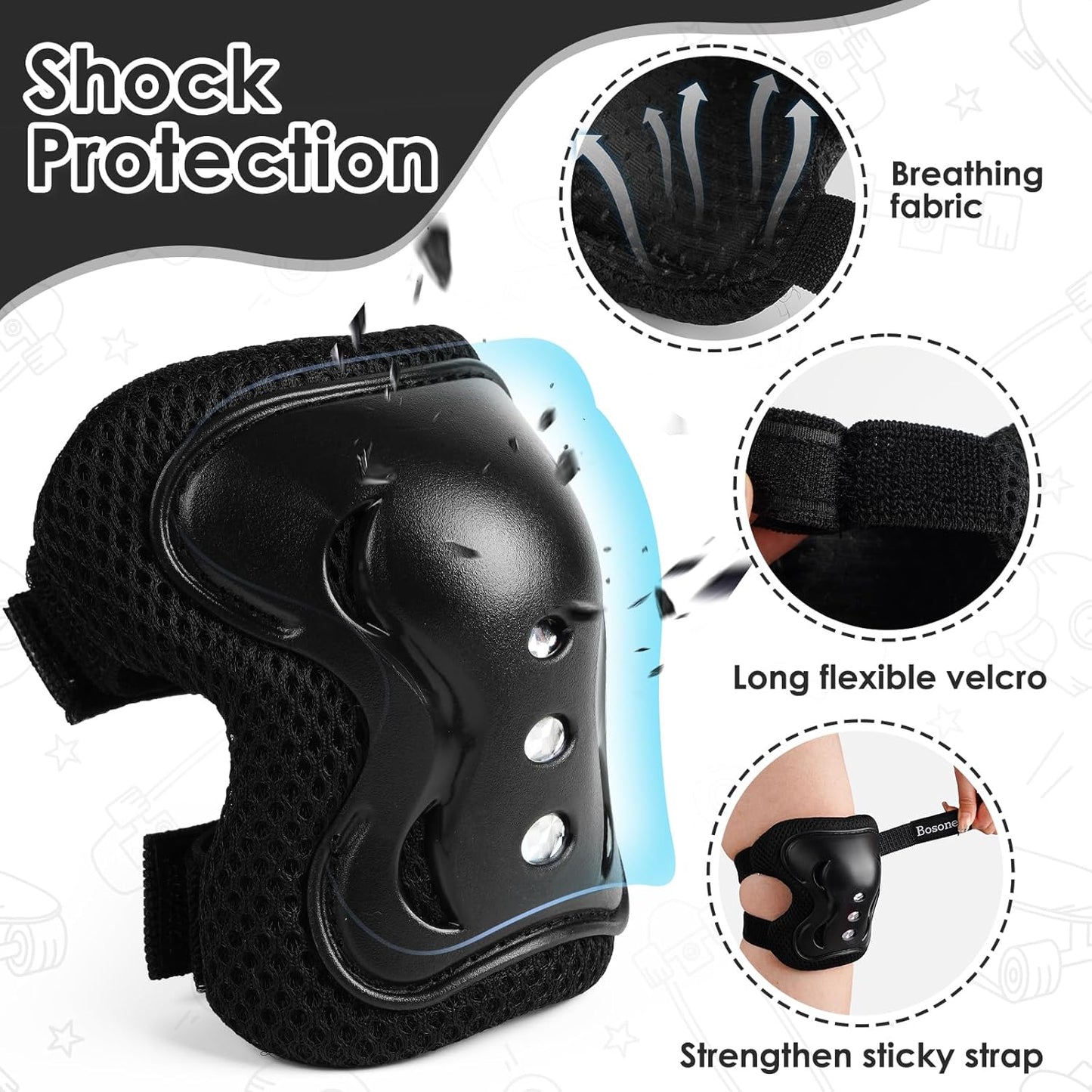 BOSONER Kids/Youth Knee Pad Elbow Pads Guards Protective Gear Set for Roller Skates Cycling BMX Bike Skateboard Inline Skatings Scooter Riding Sports