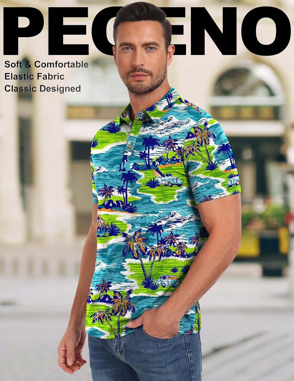 PEGENO Mens Polo Shirts Short Sleeve Casual Cotton Golf Shirts Performance Polo Shirts for Men