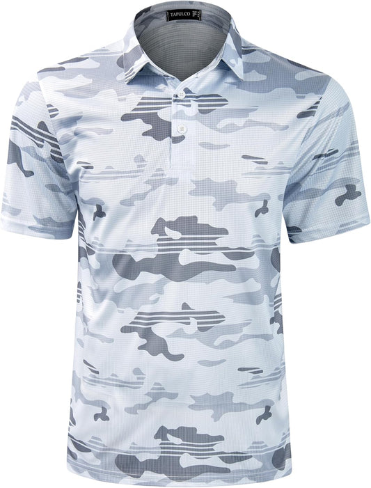 TAPULCO Mens Quick Dry Polo Shirts Camouflage Pattern Performance Athletic Lightweight Breathable Casual Golf Tshirts