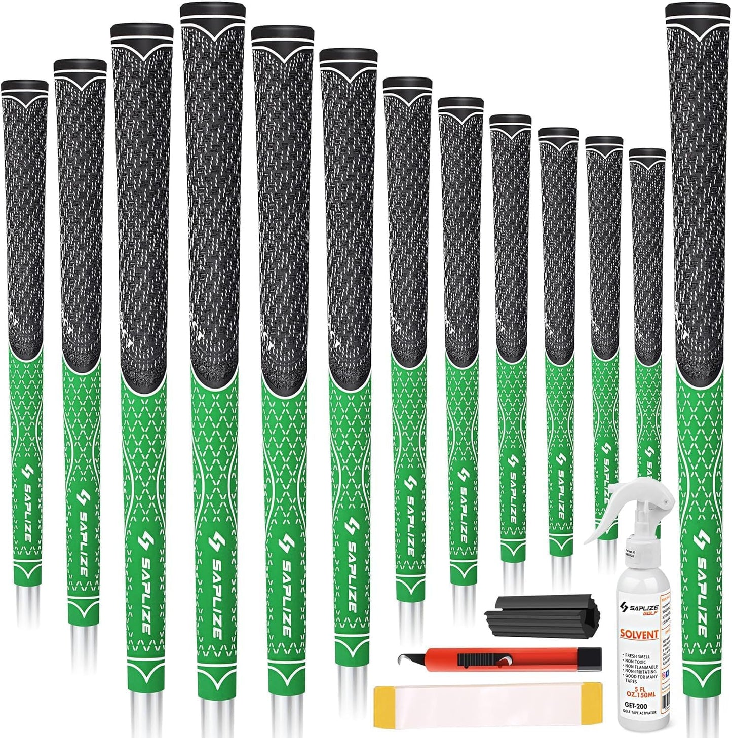 SAPLIZE Hybrid Golf Grips (CL07) - Set of 13, Innovative Design, Cross Corded Rubber Technology, Options of 8 Colors, Standard/Midsize, Basic/Deluxe Kit for Choice, Multicompound Golf Club Grips