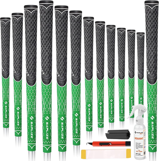 SAPLIZE Hybrid Golf Grips (CL07) - Set of 13, Innovative Design, Cross Corded Rubber Technology, Options of 8 Colors, Standard/Midsize, Basic/Deluxe Kit for Choice, Multicompound Golf Club Grips