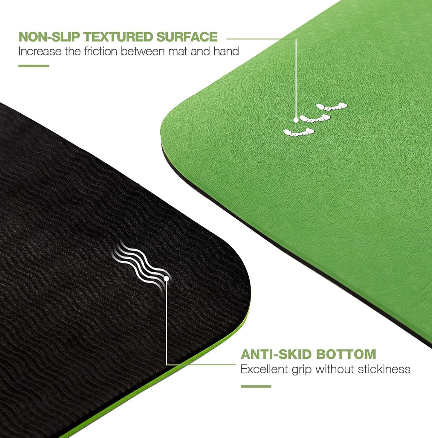 Large Yoga Mat for Men and Women 1/4 & 2/5 Inch Extra Thick TPE Fitness Mat for Home Gym Workout, Non-Slip, Eco Friendly Exercise Mat for Yoga, Pilates, Stretching, Meditation