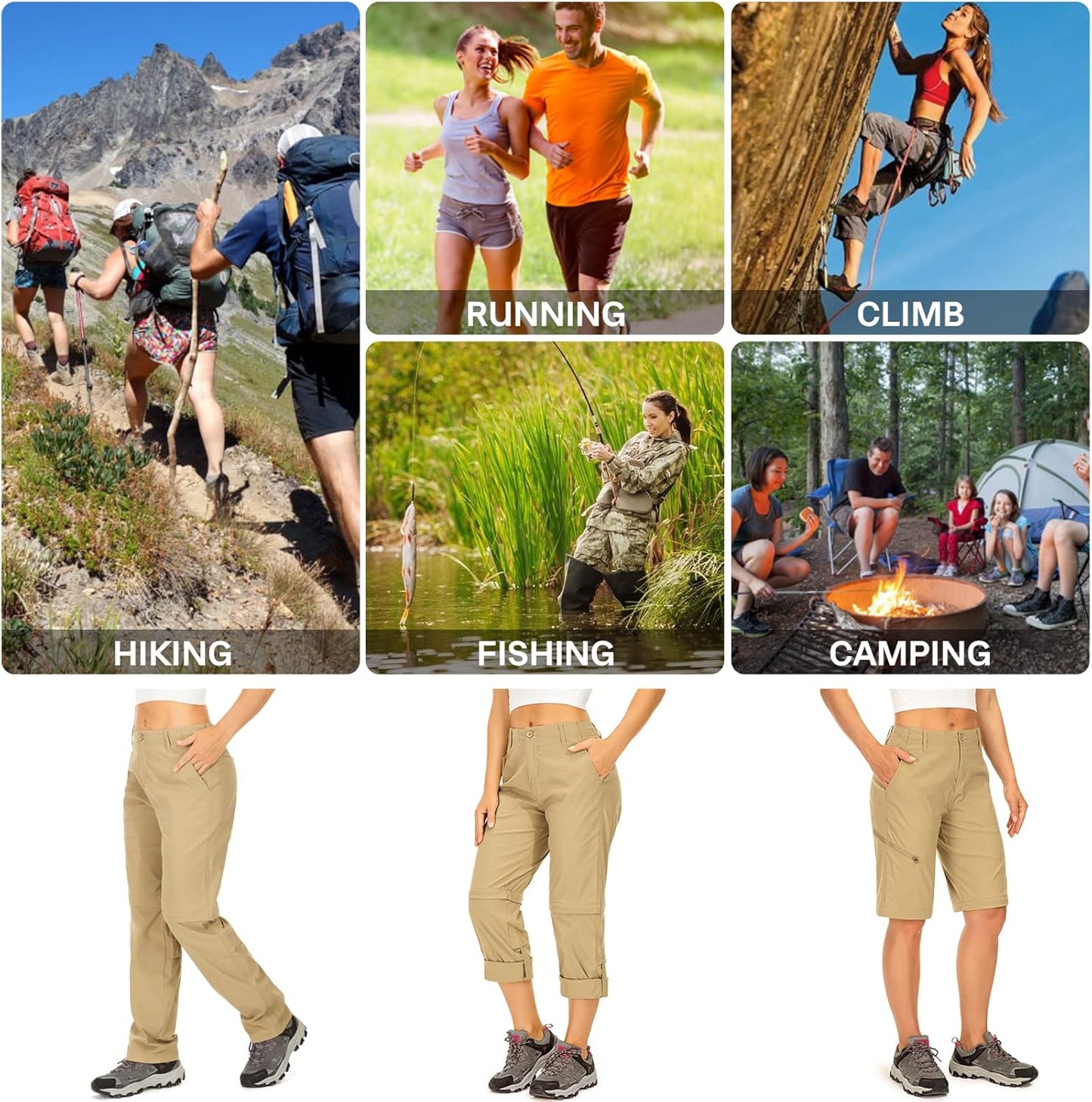 Women's Hiking Pants Convertible Zip Off Lightweight Quick Dry Outdoor Travel Camping Safari fising Pants