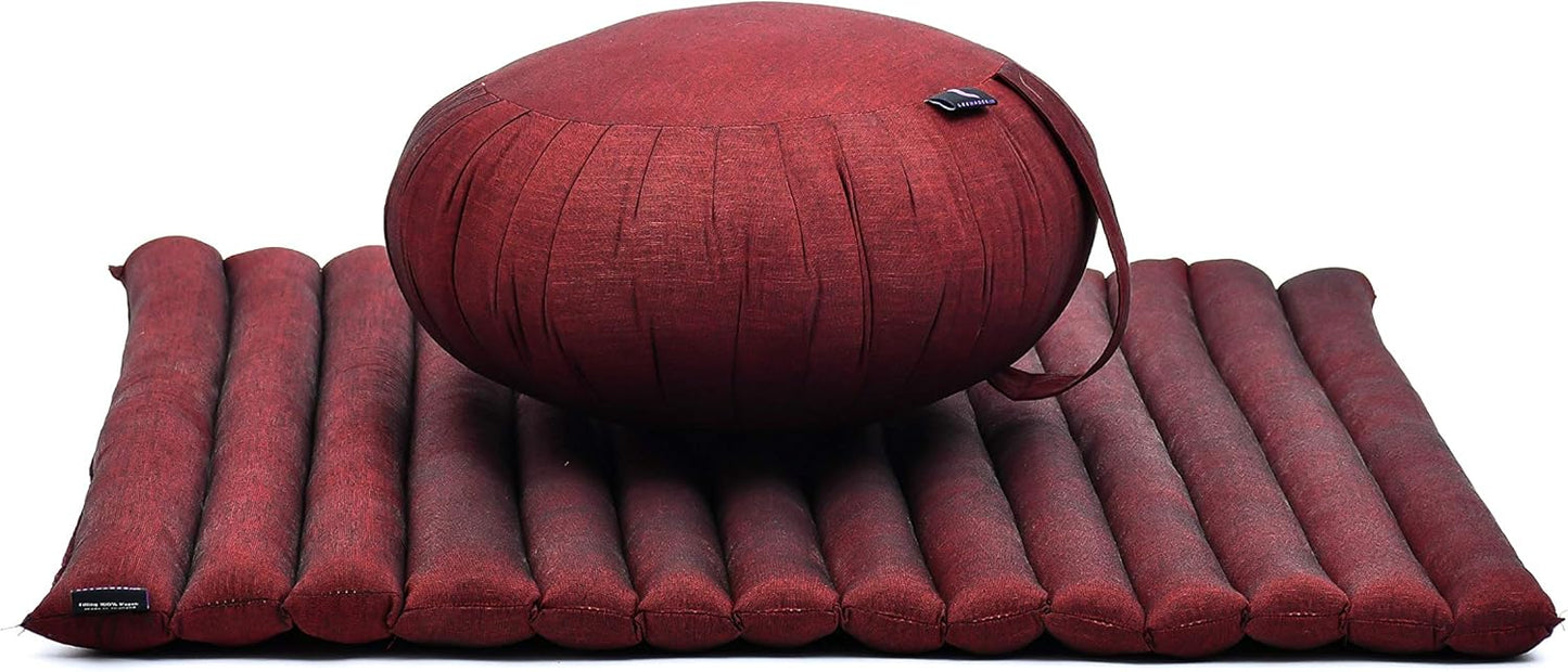 Leewadee Meditation Cushion Set – 1 Round Zafu Meditation Pillow and 1 Square Roll-Up Zabuton Meditation Mat, Pillows Bundle Filled with Kapok