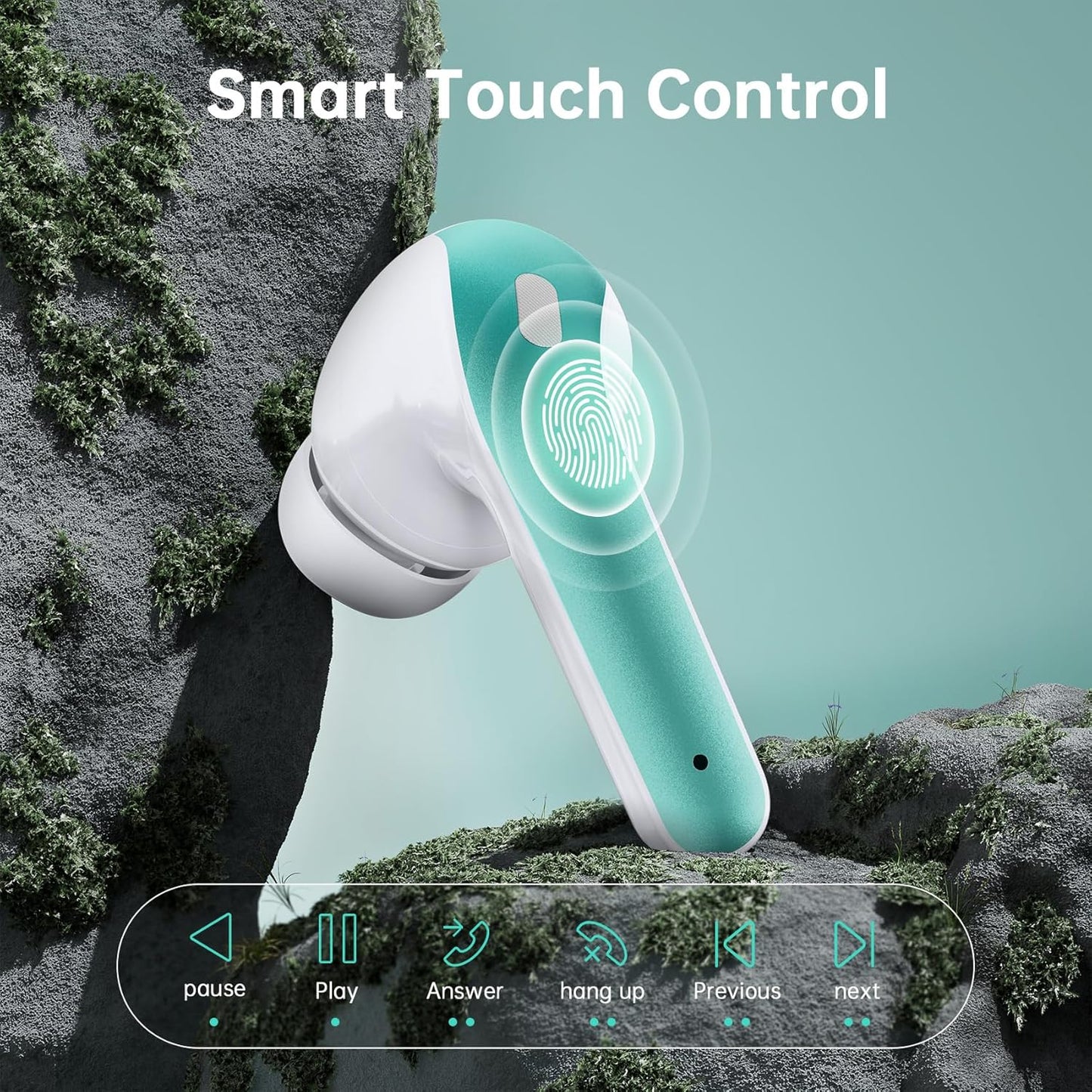 Wireless Earbuds, Bluetooth Ear Buds Headphones, 60H Long Playtime, Stereo Deep Bass, LED Power Display, IPX7 Sport Waterproof, Lightweight in-Ear Earphones with Mic for iPhone Android PC TV Computer