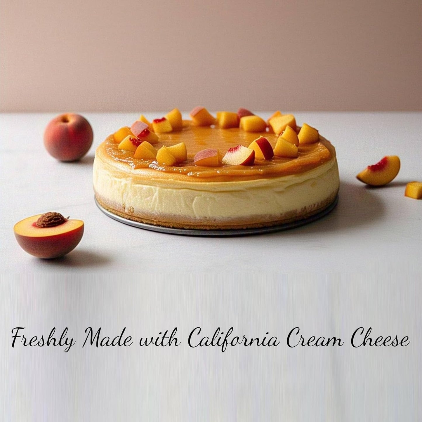 Andy Anand Sugar Free Peach Cheesecake For Delivery 9" (2 lbs) | Amazingly Delicious & Diabetic-Friendly, You Won't Believe It's Sugar Free! | Freshly Made with California Cream Cheese, All-Natural