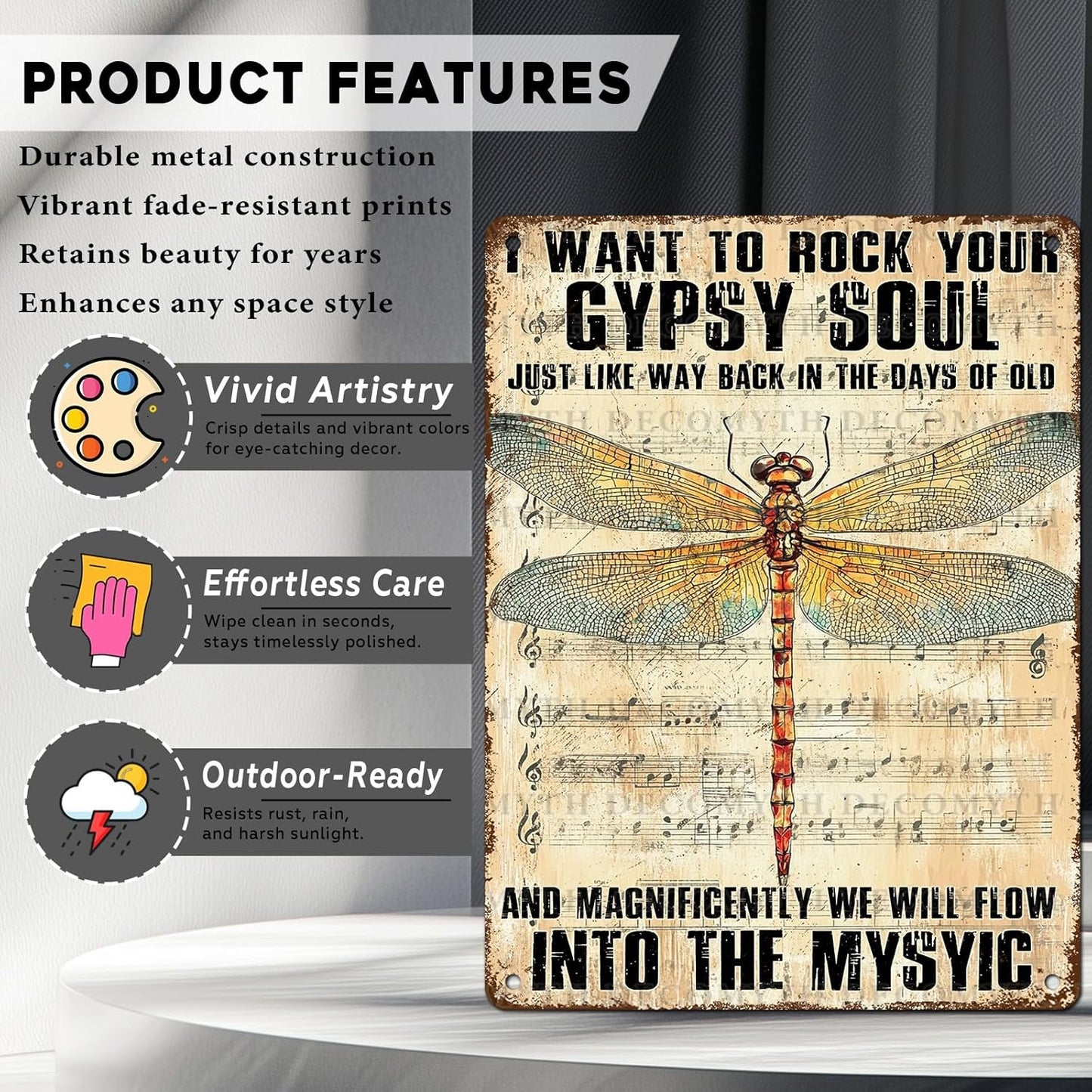 Dragonfly Decor I Want to Rock Your Soul Into The Mystic Vintage Metal Tin Sign for Home Cafe Bedroom Library Bookshelf Wall Decor 12 * 16inch