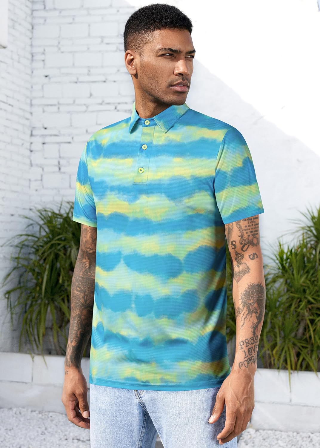 TAPULCO Mens Quick Dry Polo Shirts Camouflage Pattern Performance Athletic Lightweight Breathable Casual Golf Tshirts