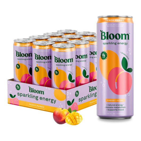 Bloom Nutrition Sparkling Energy Drink - Natural Caffeine, Zero Sugar, 180mg Caffeine - Antioxidant-Rich w/Green Coffee Bean, Green Tea Extract, Prebiotics - 12oz 12 pk