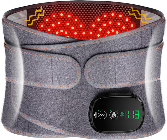 Lower Back Massager with Heat, Heating Pad for Back, Stomach Heating Pad, Waist Belt Wrap with Heat Vibration 3 Levels Adjustable, Touchscreen Control, Adjustable Size, Gifts for Dad Mom (Grey)