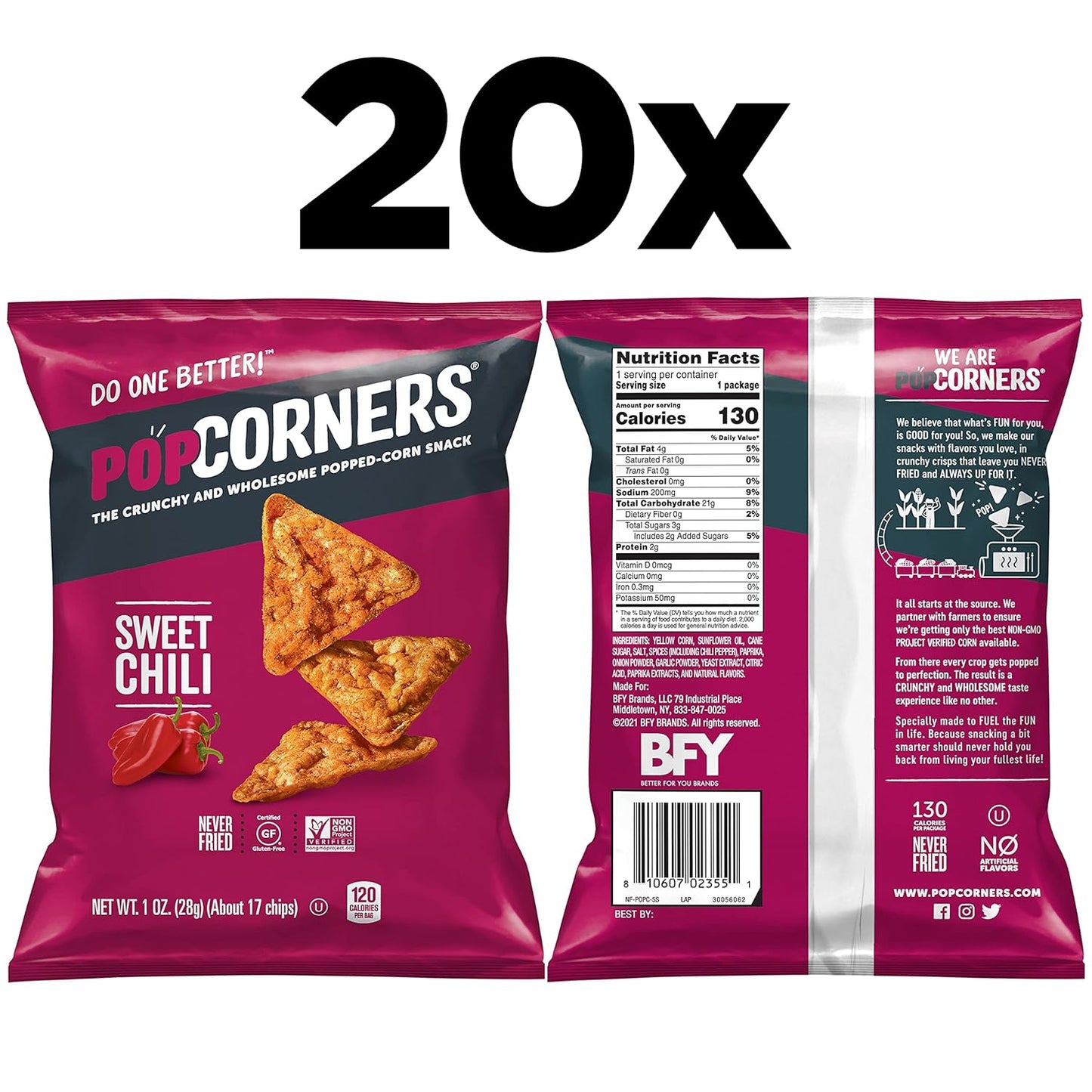 PopCorners Popped Corn Snacks, Sweet Chili, 1 Ounce (Pack of 20) (Packaging May Vary)