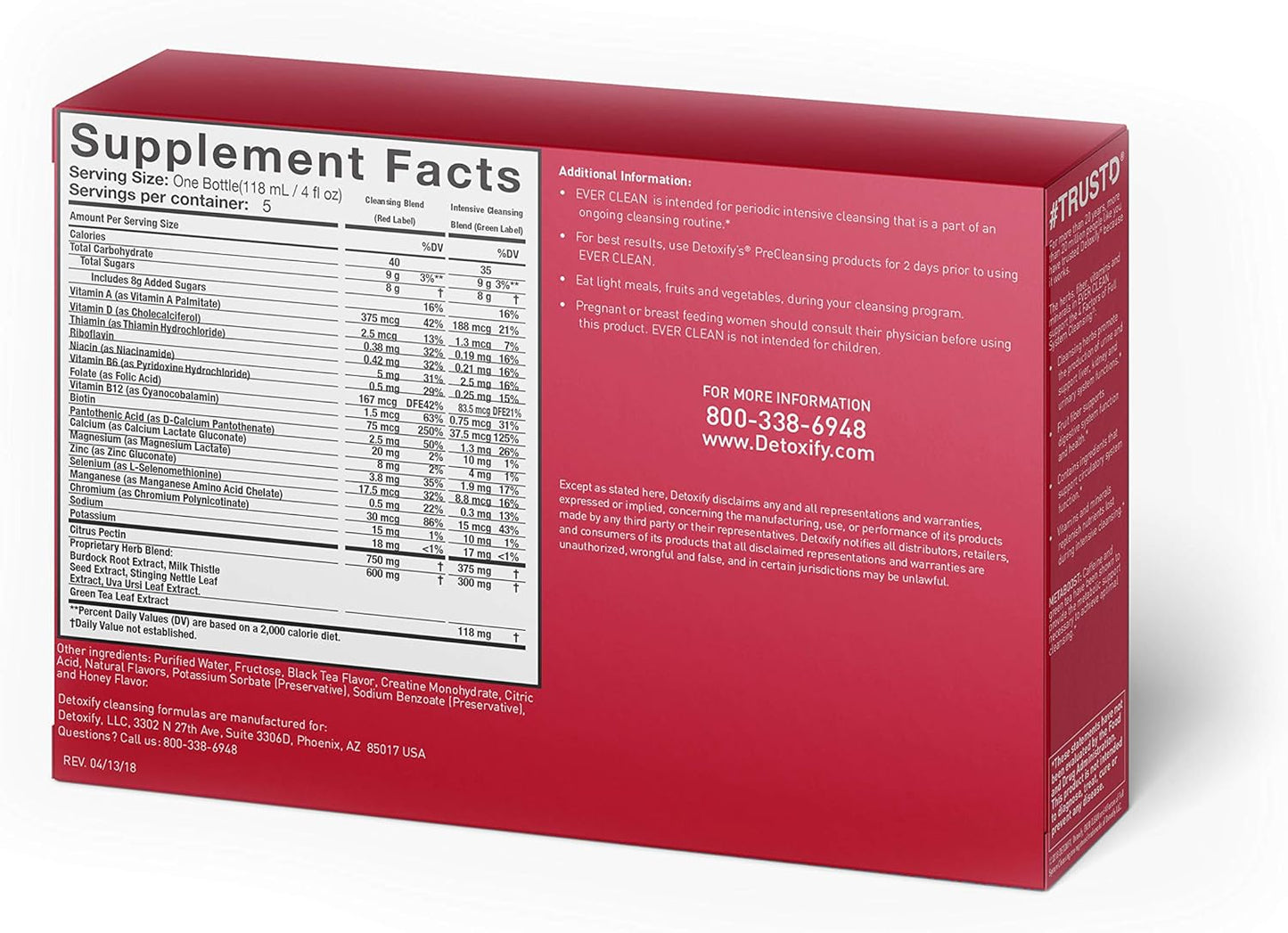 Detoxify – Ever Clean Cleansing Program – Honey Tea – 5 x 4 oz Bottles – 5-Day Solution – Green Tea, Vitamins & Minerals – Plus Sticker and Bag