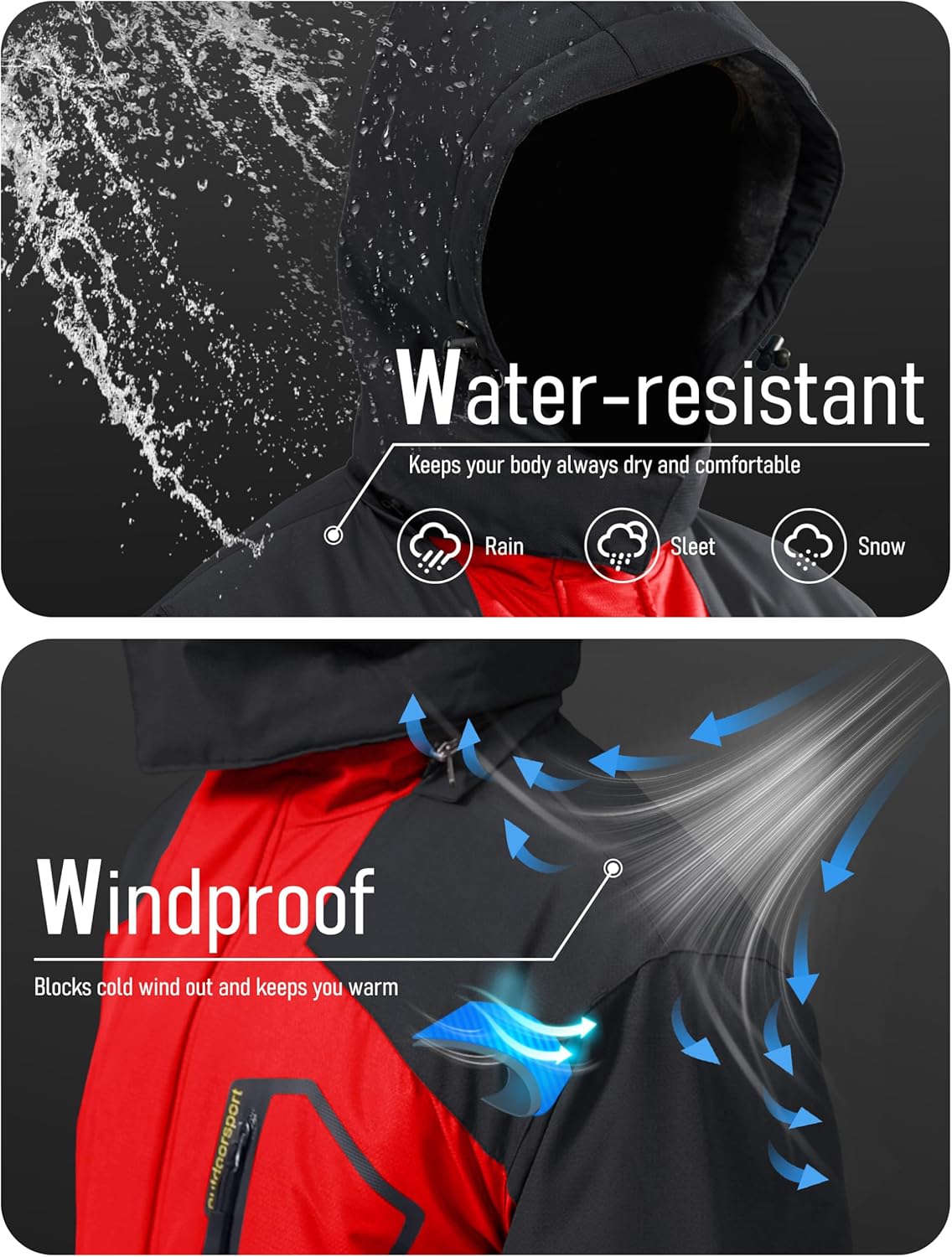 MAGCOMSEN Men's Winter Coats Water Resistant Ski Snow Jacket Warm Fleece Jacket Parka Raincoats With Multi-Pockets