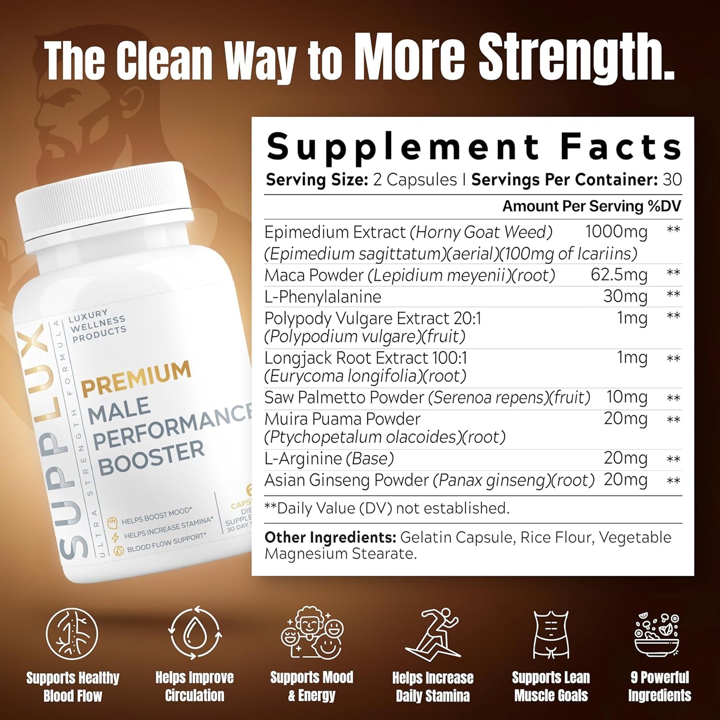 Premium Male Performance Booster - Horny Goat Weed + 8 Ingredients | Pills for Men Fast Acting Blood-Flow, Muscle Building, Energy | 3rd Party Tested Supplement - 60 Pills for Adults