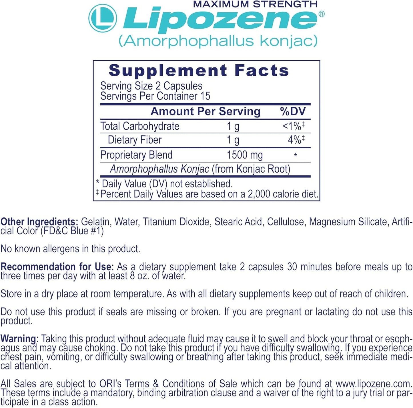 Lipozene Diet Pills - Weight Loss Supplement - 4 Bottles of 30 Capsules Each, a Total of 120 Capsules!