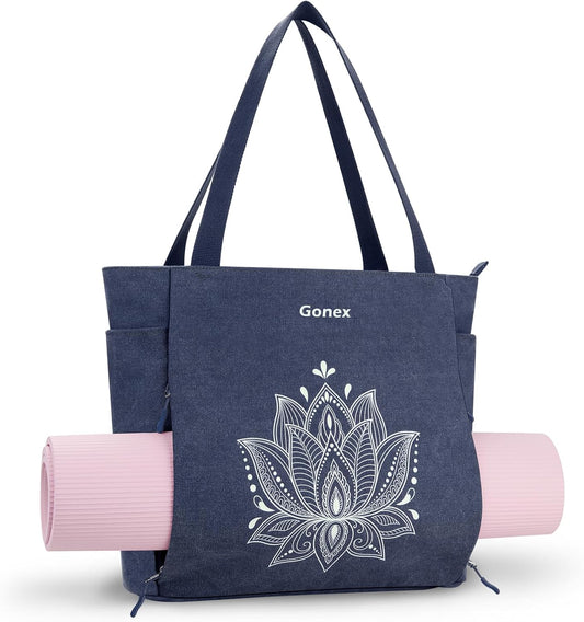 Gonex Yoga Mat Bag, Large Tote Bag with Multi Pockets for Women Men, Canvas Mat Carrier, Full Zipper Easy Access for Pilates Gym Travel