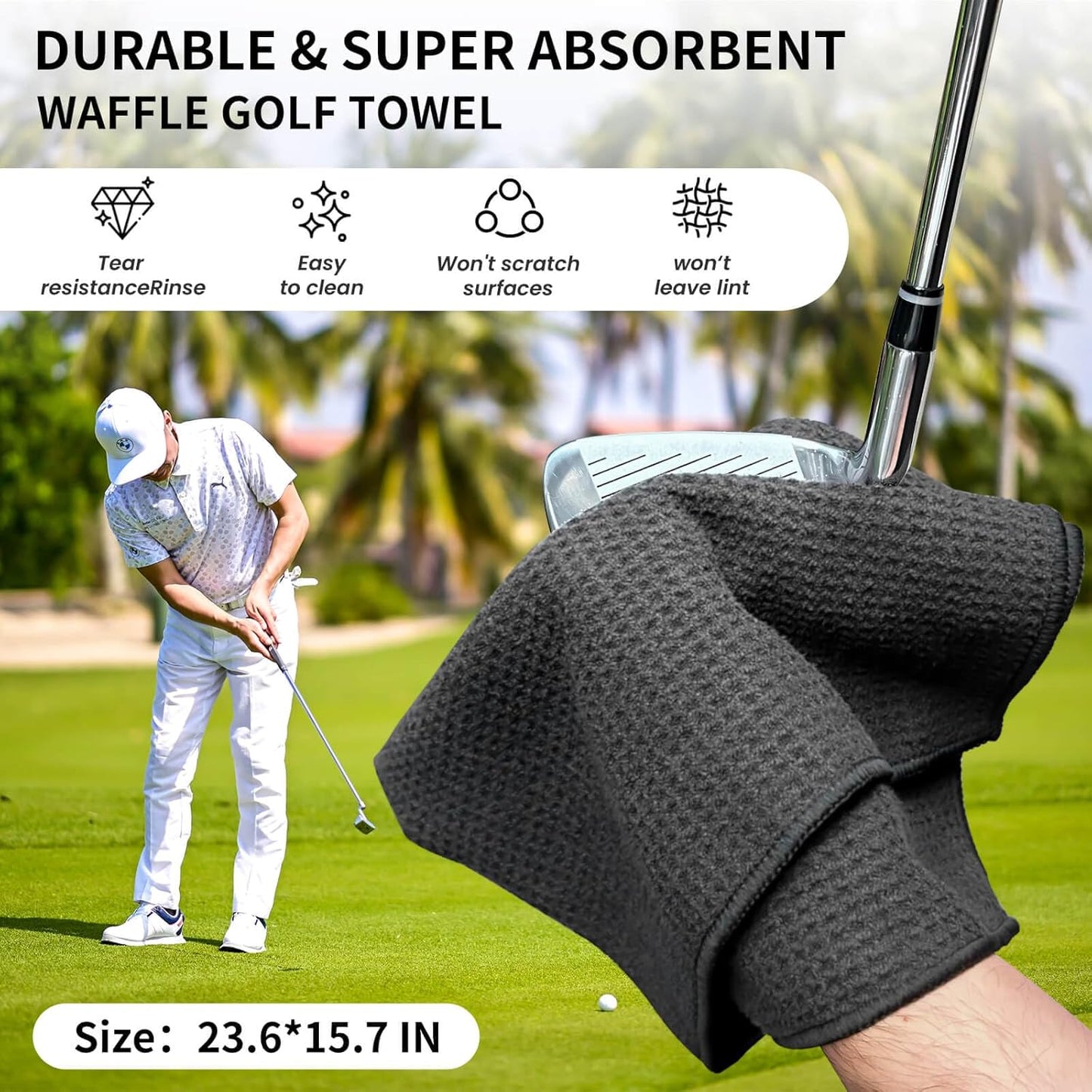 Golf Club Cleaner, Non-Leaking Stretchable Golf Club Brush with Microfiber Golf Towel (23.6 * 15.7 in), Strong Bristles Golf Brush Can Hold 5oz Water, Essentials Golf Accessories for Men