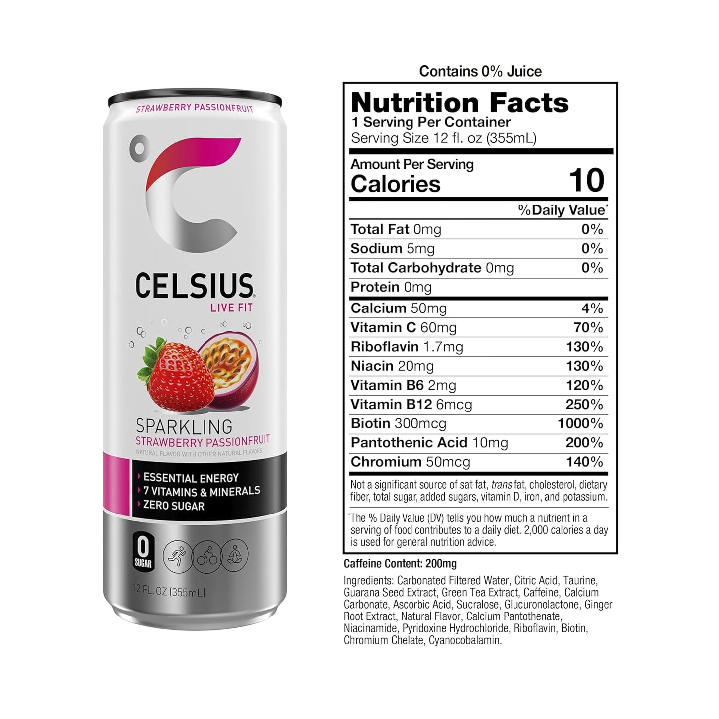 CELSIUS Sparkling Strawberry Passionfruit, Sugar Free Energy Drink, 12 Fl Oz (Pack of 12)