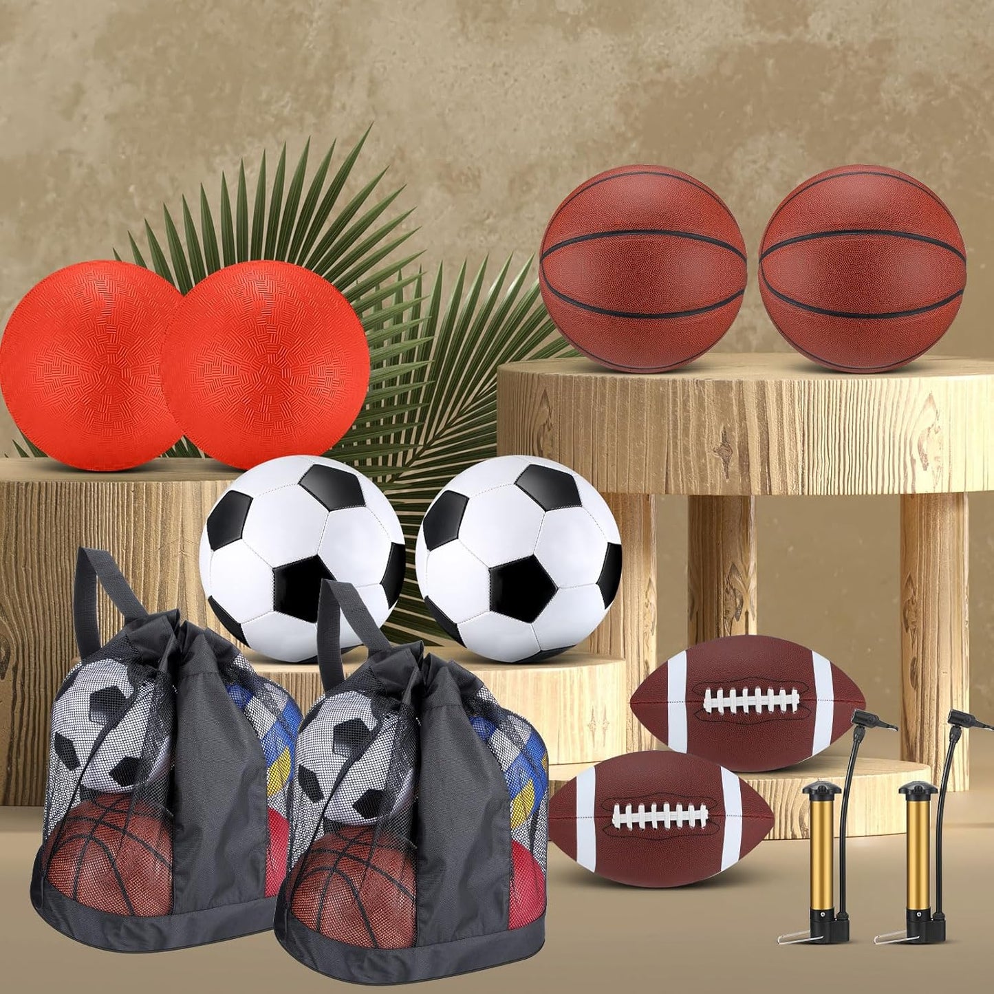 Liliful 8 Pcs Sport Balls Set with Pump Mesh Bag Gifts for Kid Teen Operation Christmas Basketball Soccer Football Playground Ball for Christian Charity Donation Student Team PE Class