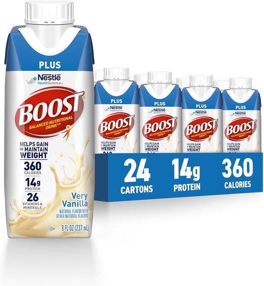BOOST Plus Nutritional Drink, Very Vanilla, 8 fl oz (Pack of 24)