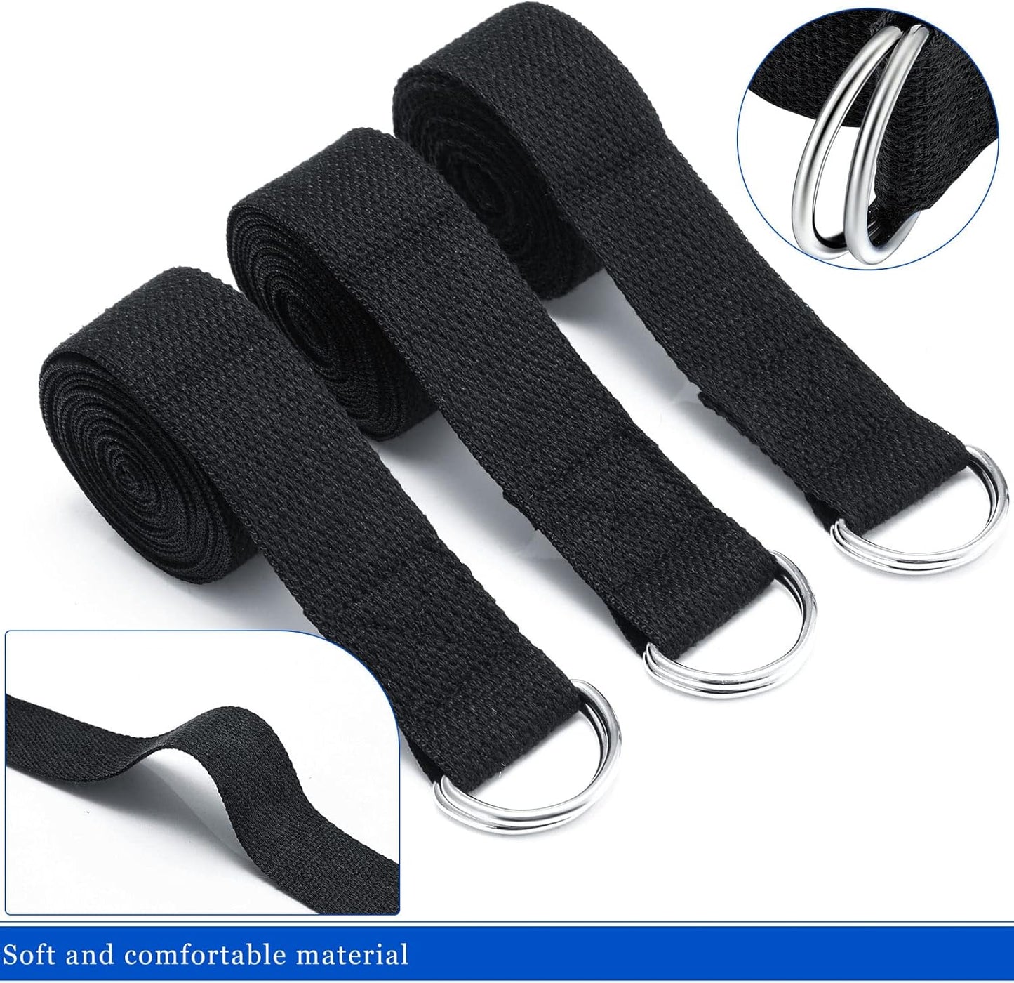 Leyndo 24 Pieces Yoga Strap Stretching Pilates Exercise Adjustable Straps 6 ft Non Elastic Yoga Belt with Adjustable D Ring Buckle for Pilates Gym Workouts Fitness