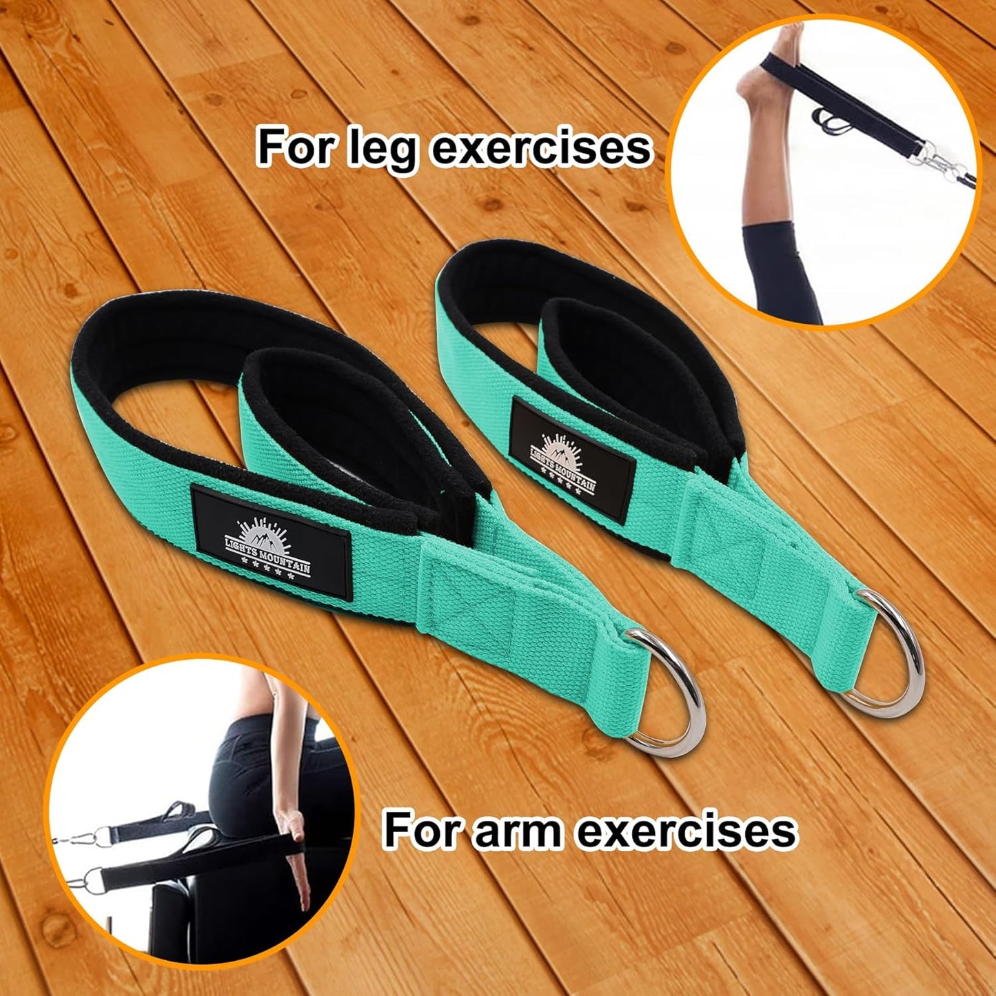 1 Pair Pilates Double Loop Straps for Reformer Fitness D-Ring Straps Handle, Yoga Exercise Accessories for Home Gym Workout