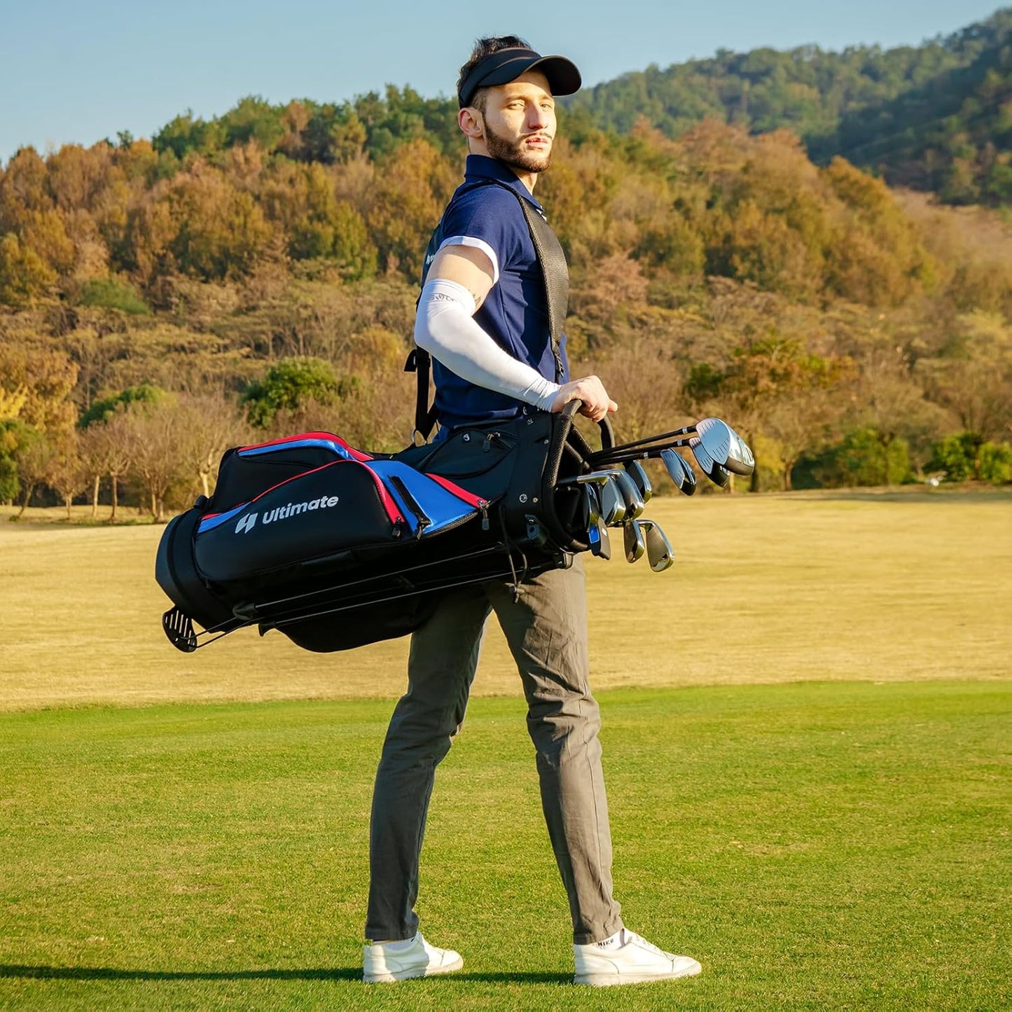 Goplus Complete Golf Club Package Set for Men, 11 PCS Right Handed Golf Clubs with 460CC #1 Driver, #3 Fairway Wood, #5 Hybrid, #5/#6/#7/#8/#9/#S/#P Irons, Putter, Golf Stand Bag with Rain Hood